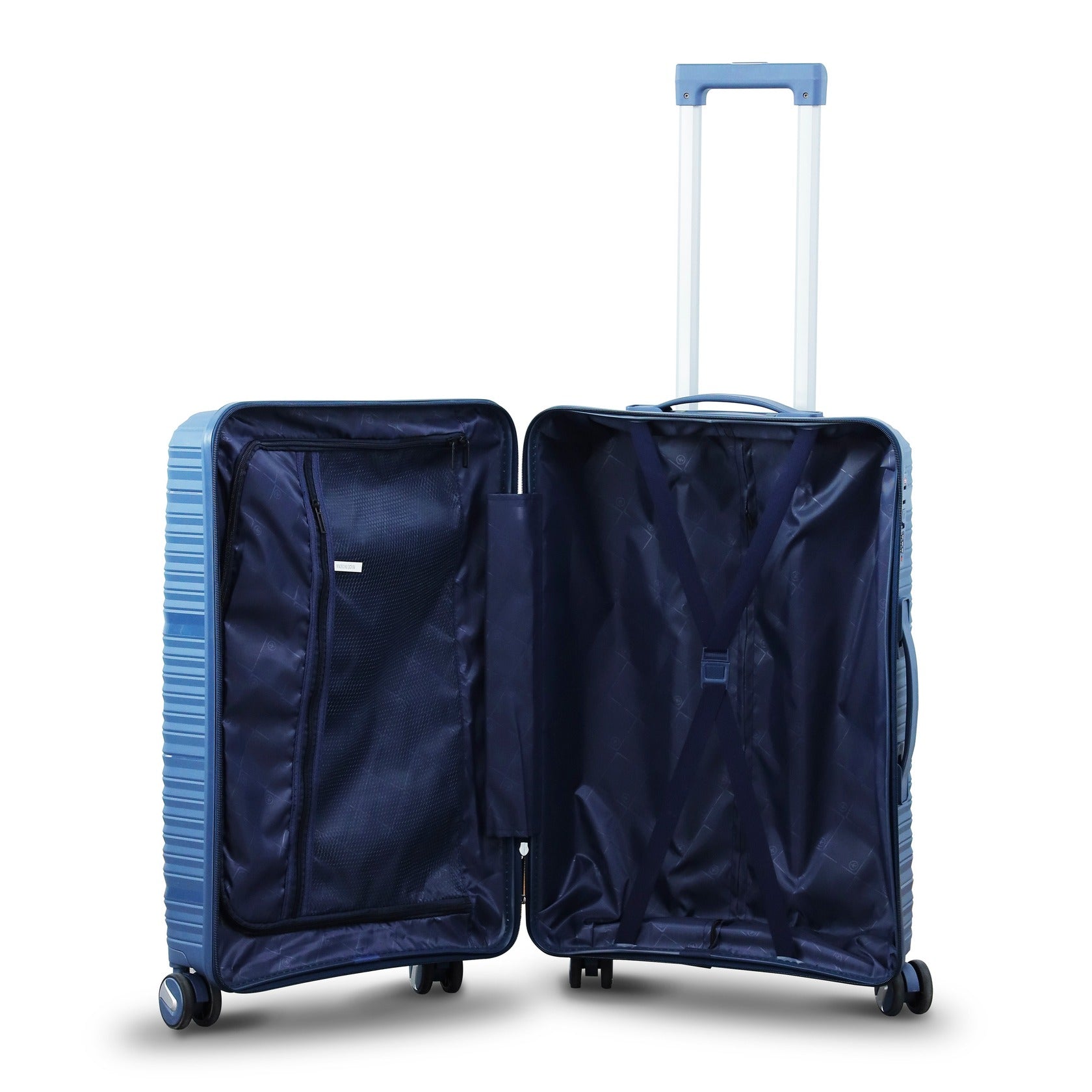 3 Piece Set 20" 24" 28 Inches Blue Travel Way PP Unbreakable Luggage Bag With Double Spinner Wheel