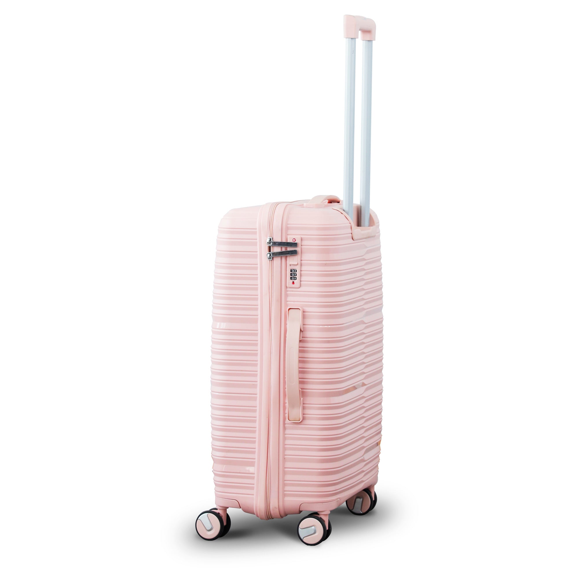 3 Piece Set 20" 24" 28 Inches Pink Travel Way PP Unbreakable Luggage Bag With Double Spinner Wheel