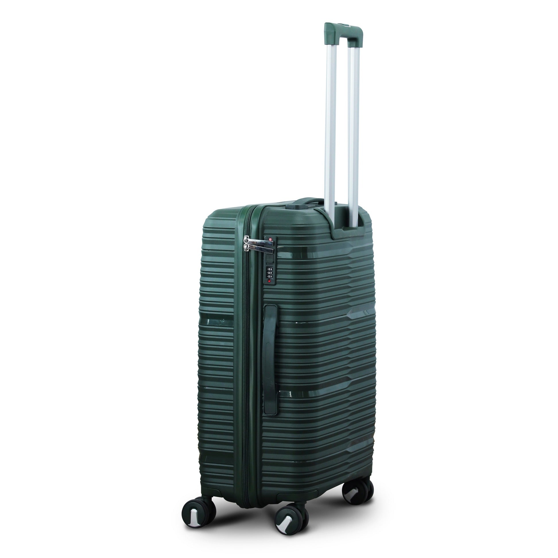 3 Piece Set 20" 24" 28 Inches Olive Green Travel Way PP Unbreakable Luggage Bag With Double Spinner Wheel