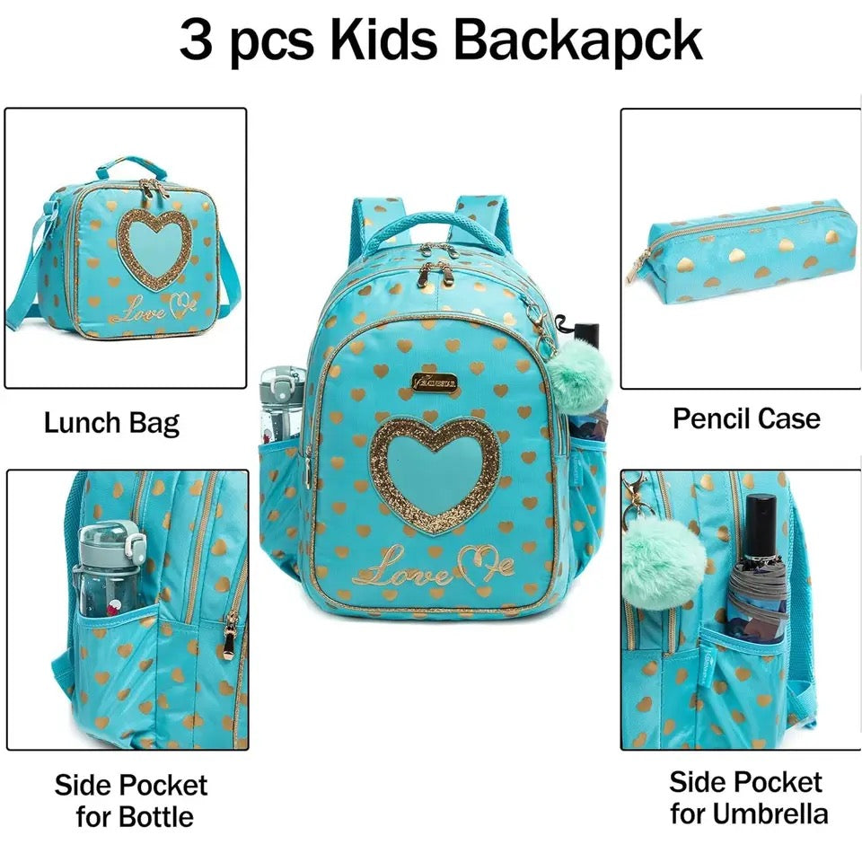 Printed Lightweight Love me Kids Rolling Backpack with School Pouch Combo Set