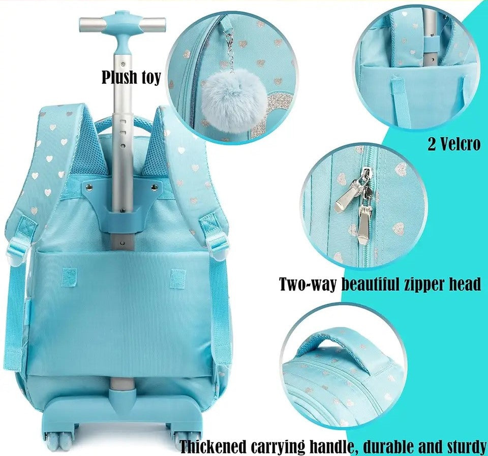 Printed Lightweight Love me Kids Rolling Backpack with School Pouch Combo Set