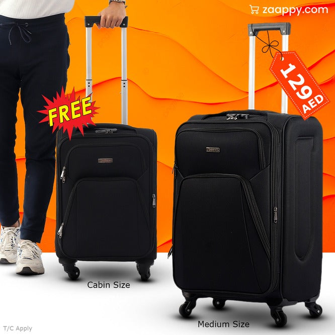 Buy 1 Get 1 Free | Medium Size 24" Soft Material 4 Wheel Luggage Bag | Cabin Size FREE | 20-25 Kg Capacity