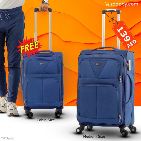 Buy 1 Get 1 Free | Medium Size 24" Soft Material 4 Wheel Luggage Bag | Cabin Size FREE | 20-25 Kg Capacity