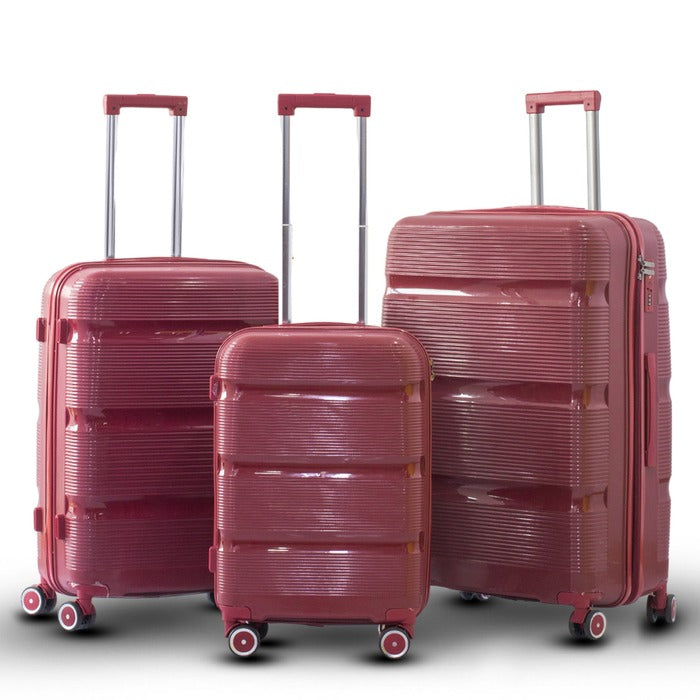 3 Piece Full Set 20" 24" 28 Inches Thin Line PP Unbreakable Luggage Bag With Double Spinner Wheel Zaappy