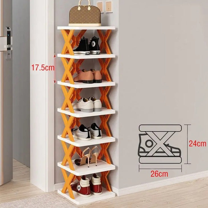 X Shaped Simple Standing 6 Layer Plastic Shoe Rack Zaappy