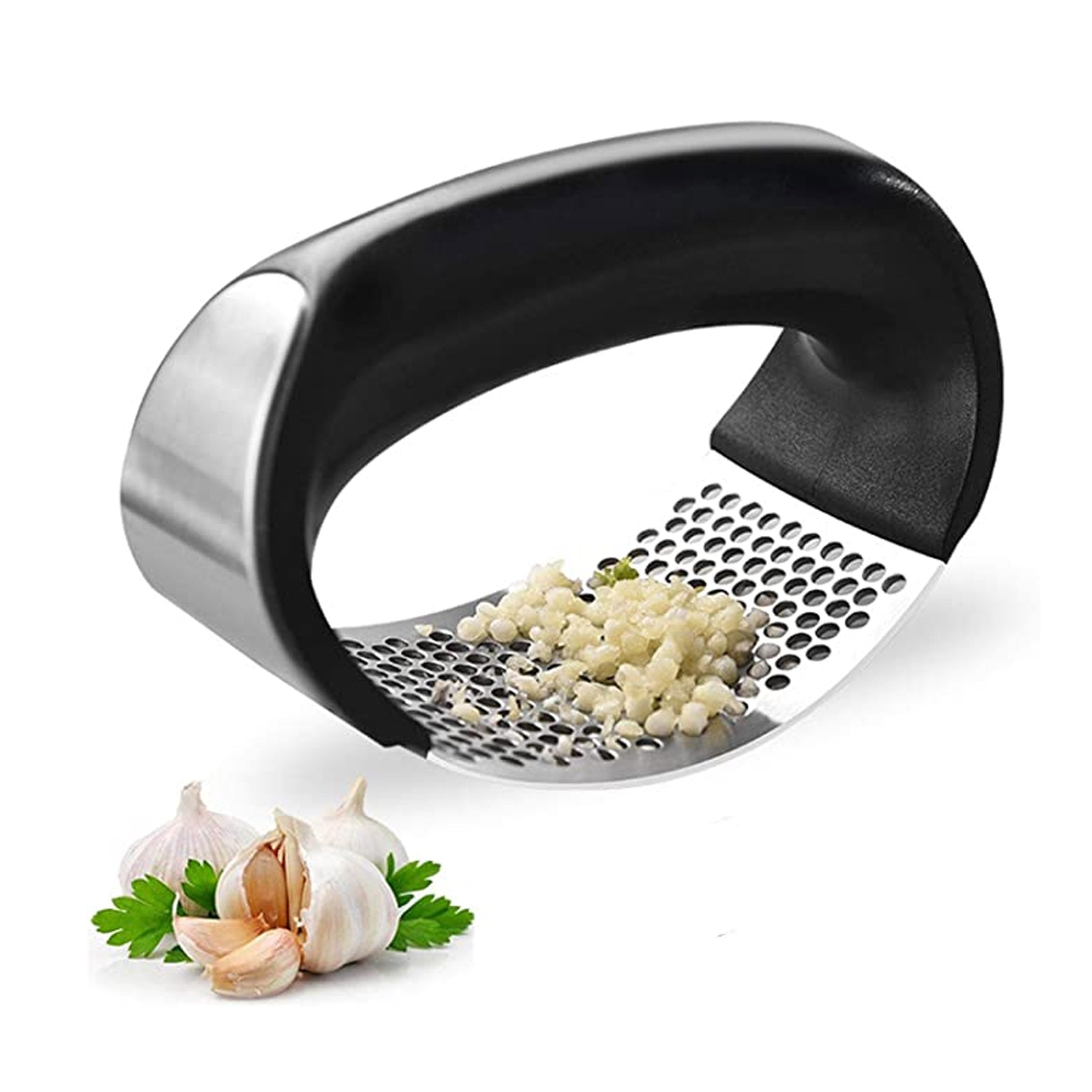 Stainless Steel Garlic Press with Handle Rocker Garlic Crusher Squeezer Slicer Mincer