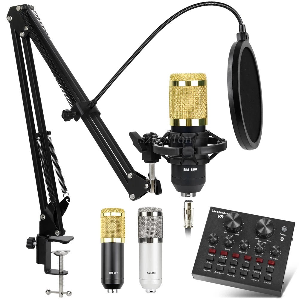 Professional Studio Recording Microphone BM 800 | V8 Live Sound Card Combo