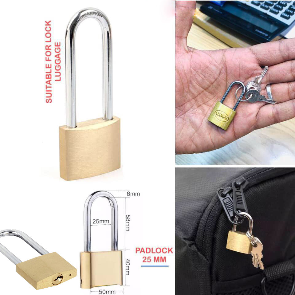 Brass Padlock | 25mm Wide Brushed Finish Long Harden Shackle