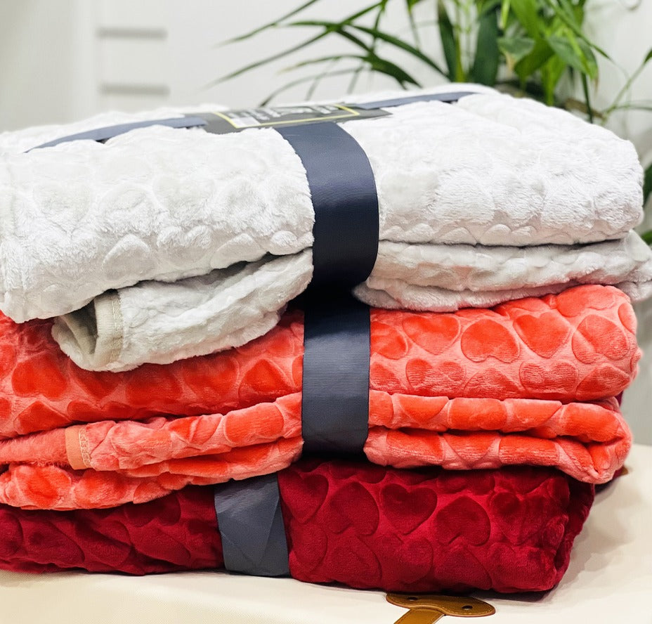 Soft Embossed Double Bed Blanket | Heart Design | 1.6 Kg