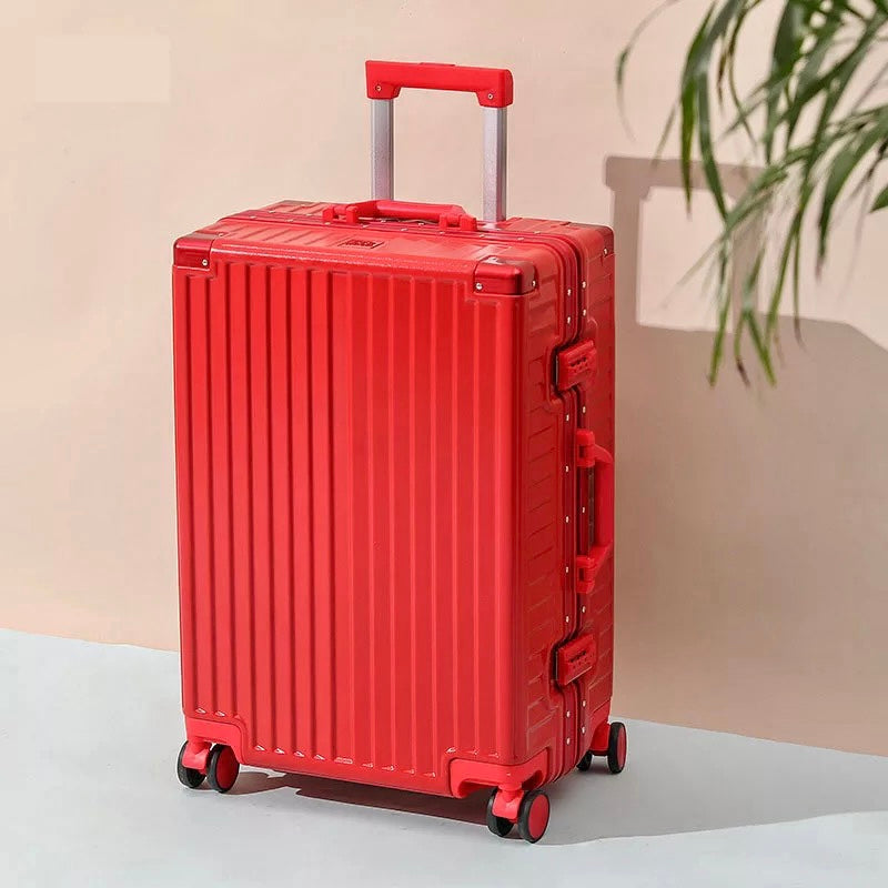 3 Piece Set 20" 24" 28 Inches Red Colour Aluminium Framed ABS Hard Shell Without Zipper TSA Luggage Zaappy.com