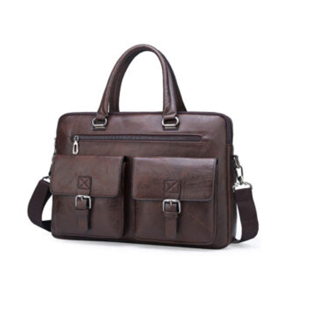 Fashion Men's Laptop Briefcase Leather Handbag | Double Pocket Business Bag