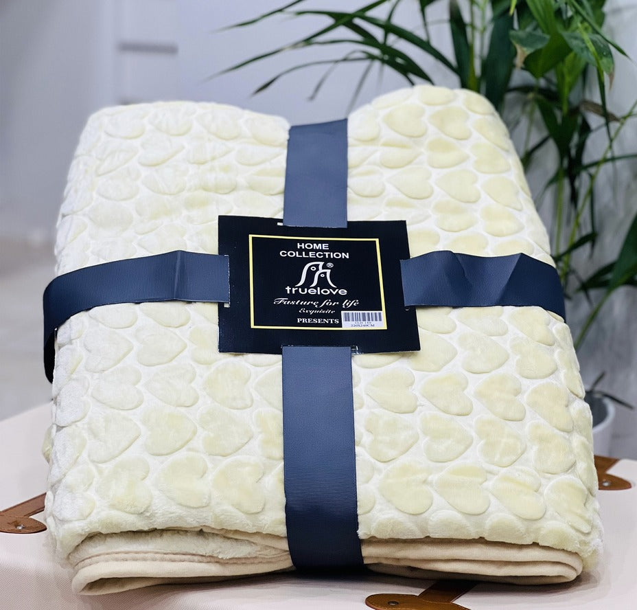 Soft Embossed Double Bed Blanket | Heart Design | 1.6 Kg