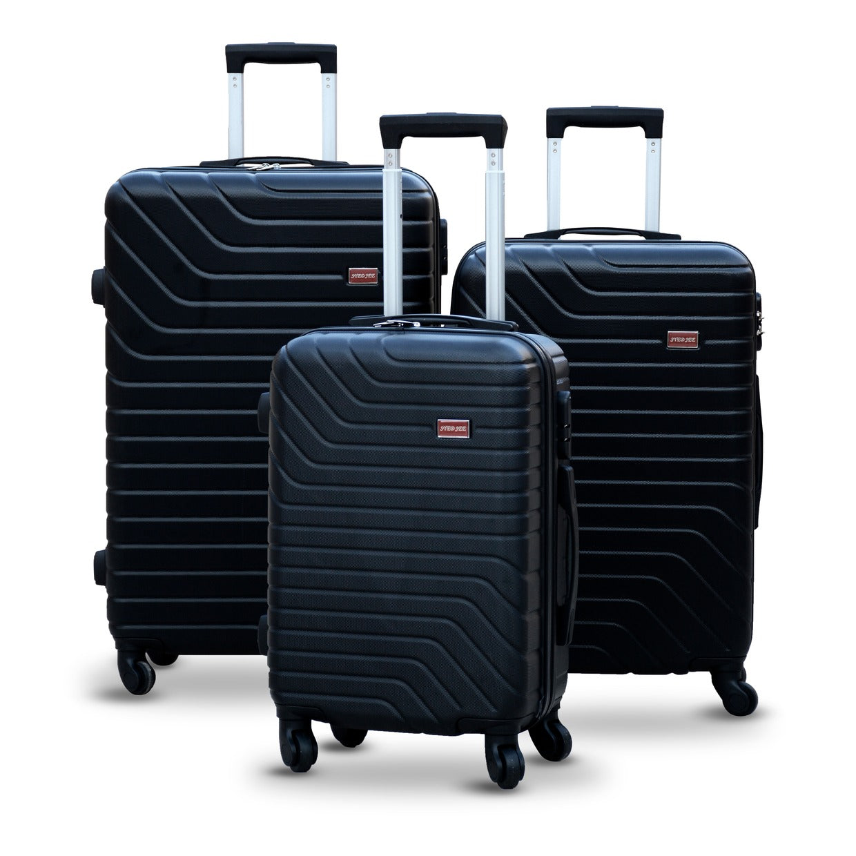 3 Pcs Set 20" 24" 28 Inches Black SJ New ABS Lightweight Travel Luggage Bag With Spinner Wheel