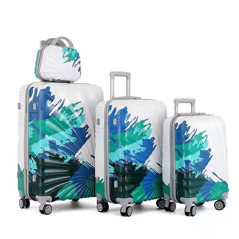 4 Pcs Set 7" 20" 24" 28 Inches PK Printed Green Lightweight ABS Luggage | Hard Case Trolley Bag