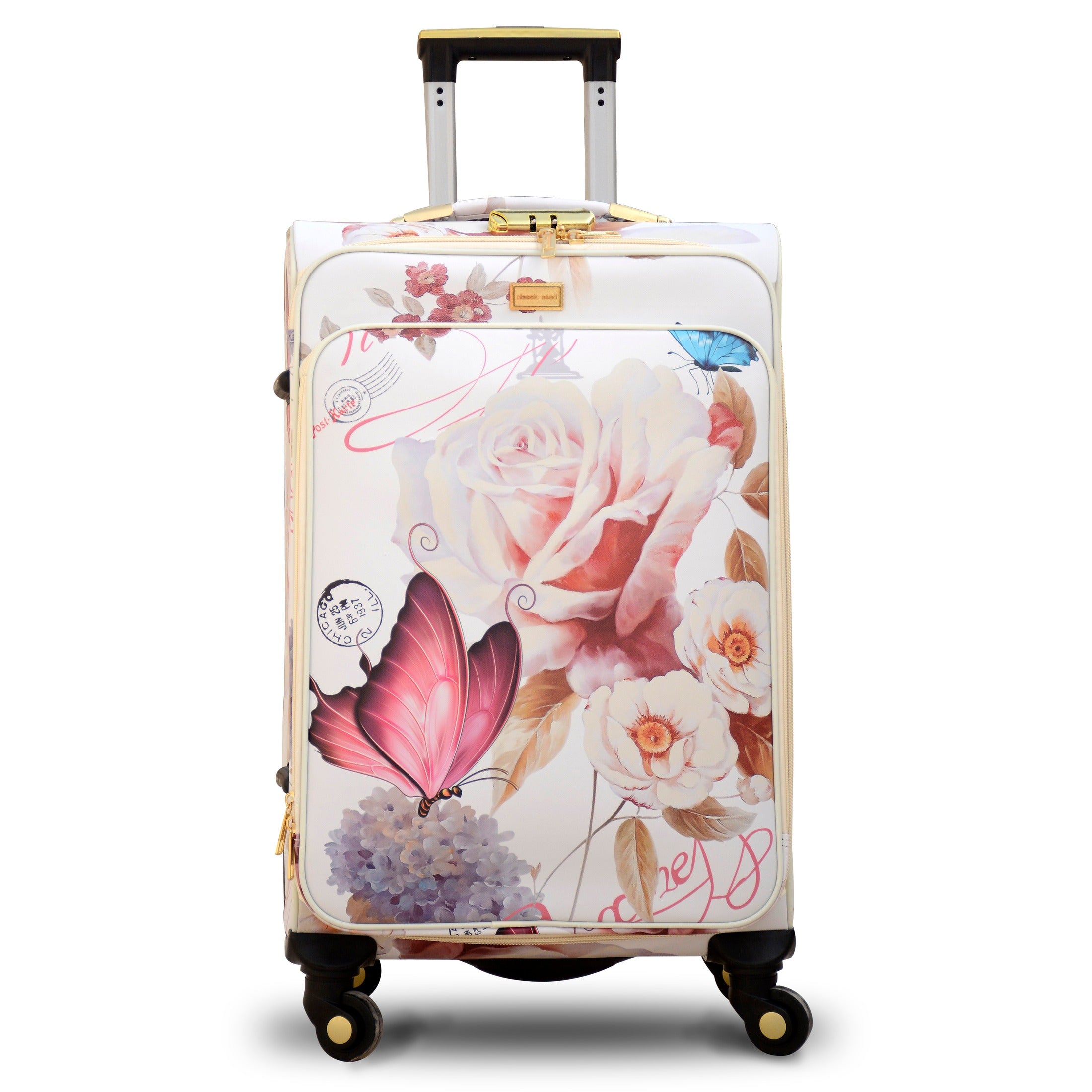 Butterfly Printed PU Leather Material Soft Shell Luggage Bag | 4 Pcs Set 7, 20, 24 and 28 inches