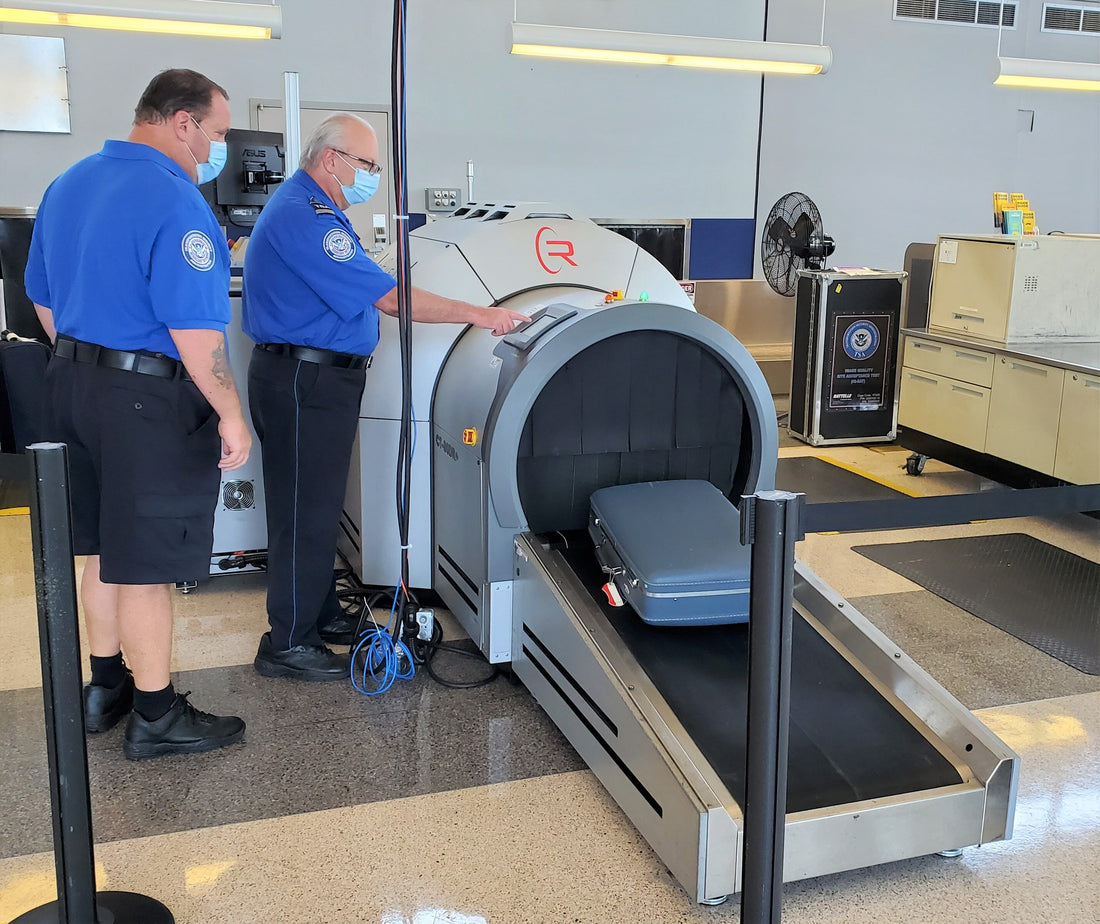 airport authorities screening luggage