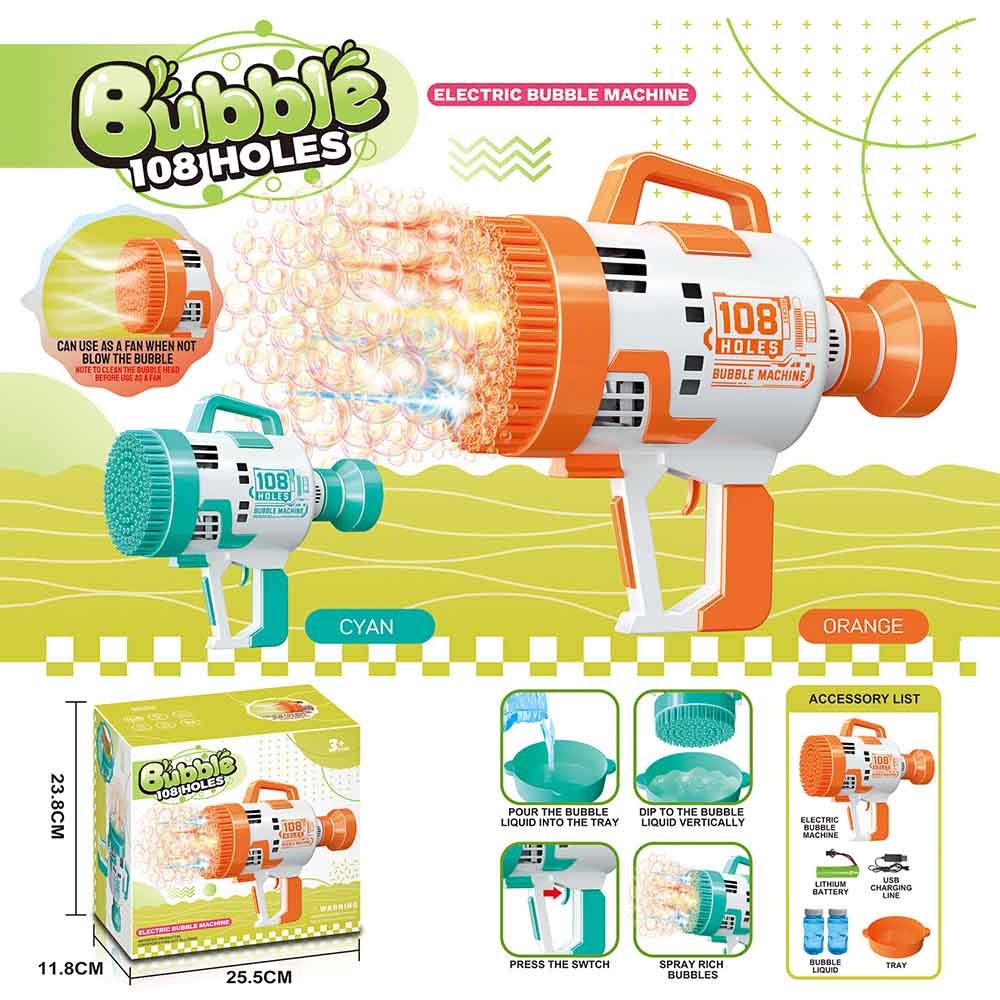 108-Hole Colorful Light Bubble Machine | Electric Soap Water Gun | Magic Bubble Gun for Kids, Wedding Bubble Maker, Summer Toy with Rechargeable Battery and LED Lights