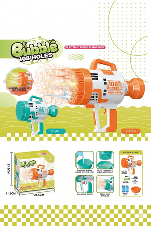 108-Hole Colorful Light Bubble Machine | Electric Soap Water Gun | Magic Bubble Gun for Kids, Wedding Bubble Maker, Summer Toy with Rechargeable Battery and LED Lights