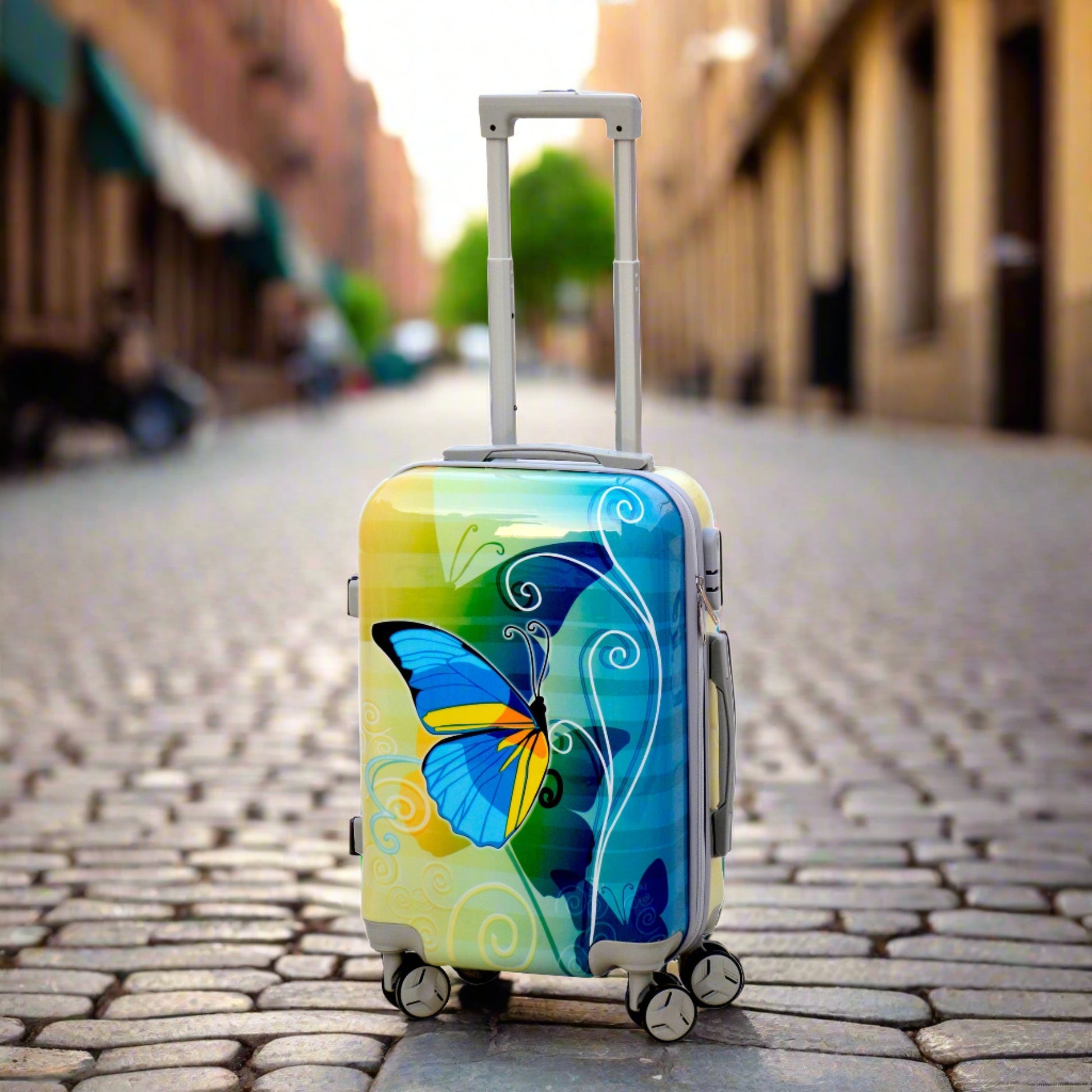 Green Colour Printed Butterfly Light Weight ABS Luggage | Hard Case Trolley Bag zaappy.com