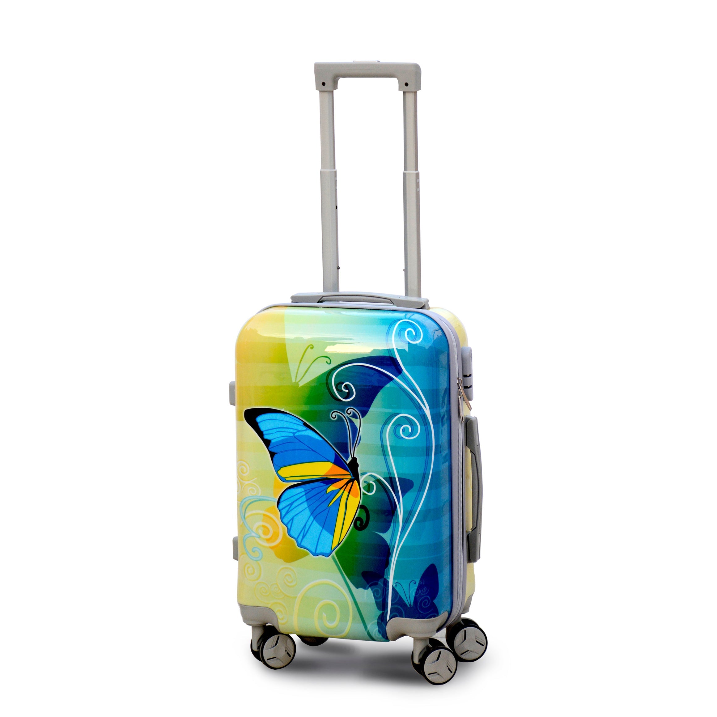 24" Green Colour Printed Butterfly Lightweight ABS Luggage | Hard Case Trolley Bag