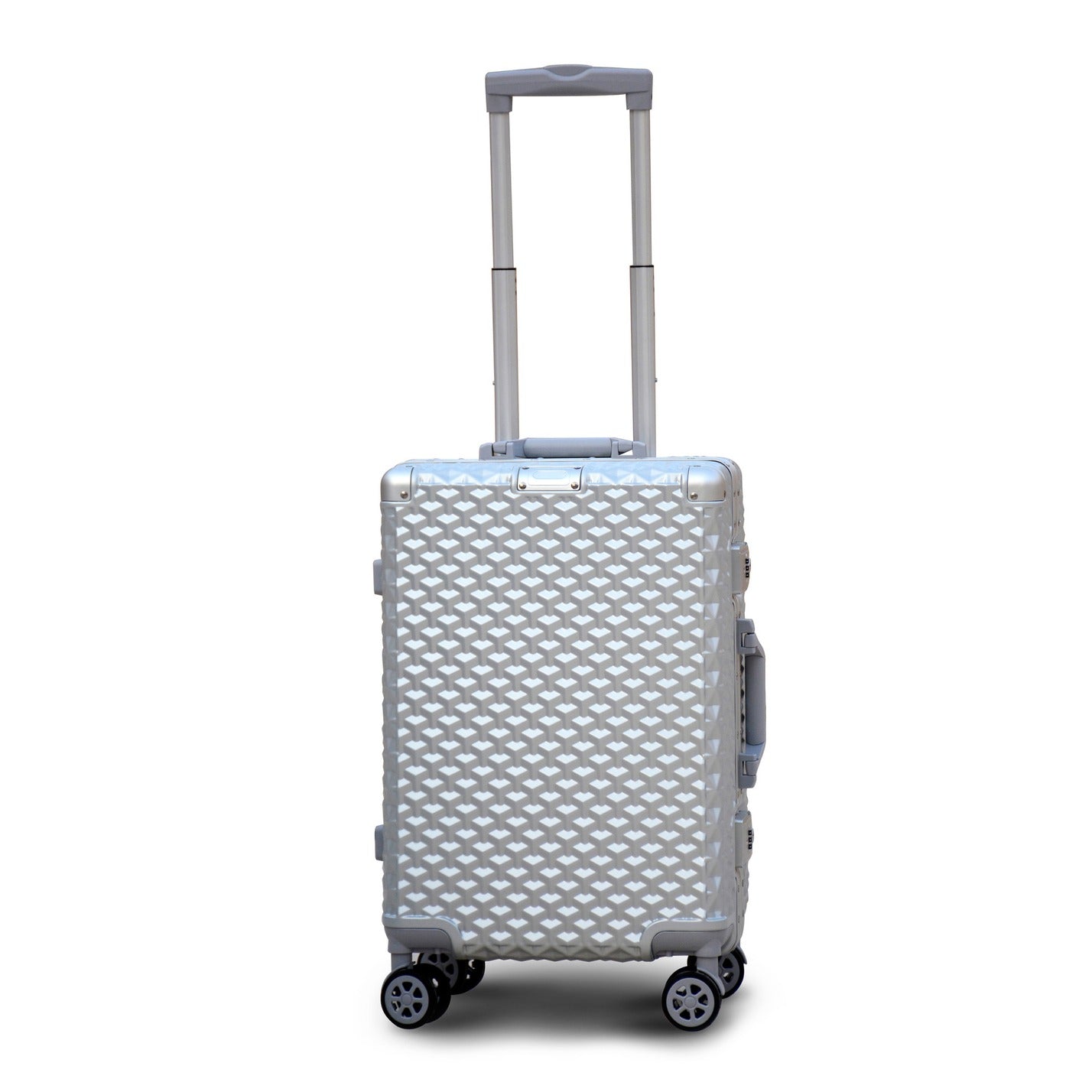 20" Silver Colour Aluminium Framed 3D Diamond ABS Hard Shell Without Zipper Carry On TSA Luggage Zaappy.com