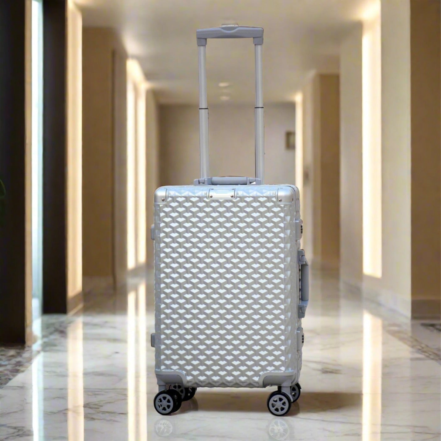 3 Piece Set 20" 24" 28 Inches Silver Colour Aluminium Framed 3D Diamond ABS Hard Shell Without Zipper Luggage Zaappy.com