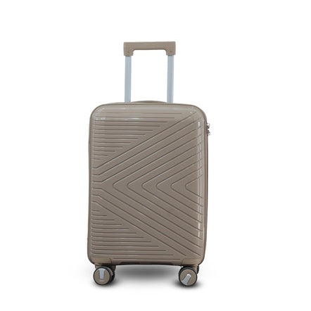 3 Piece Set 20, 24 and 28 Inches Beige Crossline PP Unbreakable Luggage Bag With Double Spinner Wheel