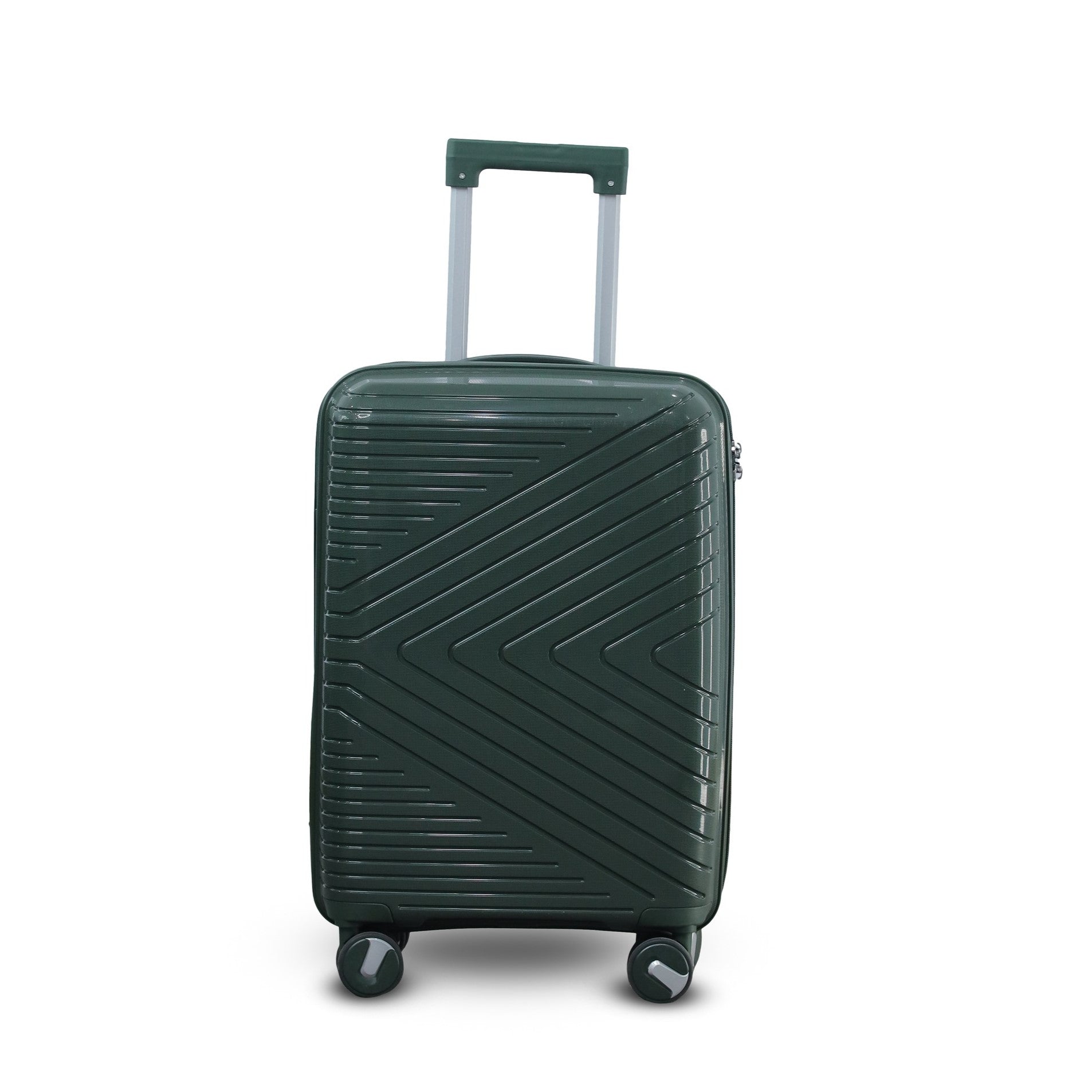 3 Piece Set 20" 24" 28 Inches Dark Green Crossline PP Unbreakable Luggage Bag With Double Spinner Wheel