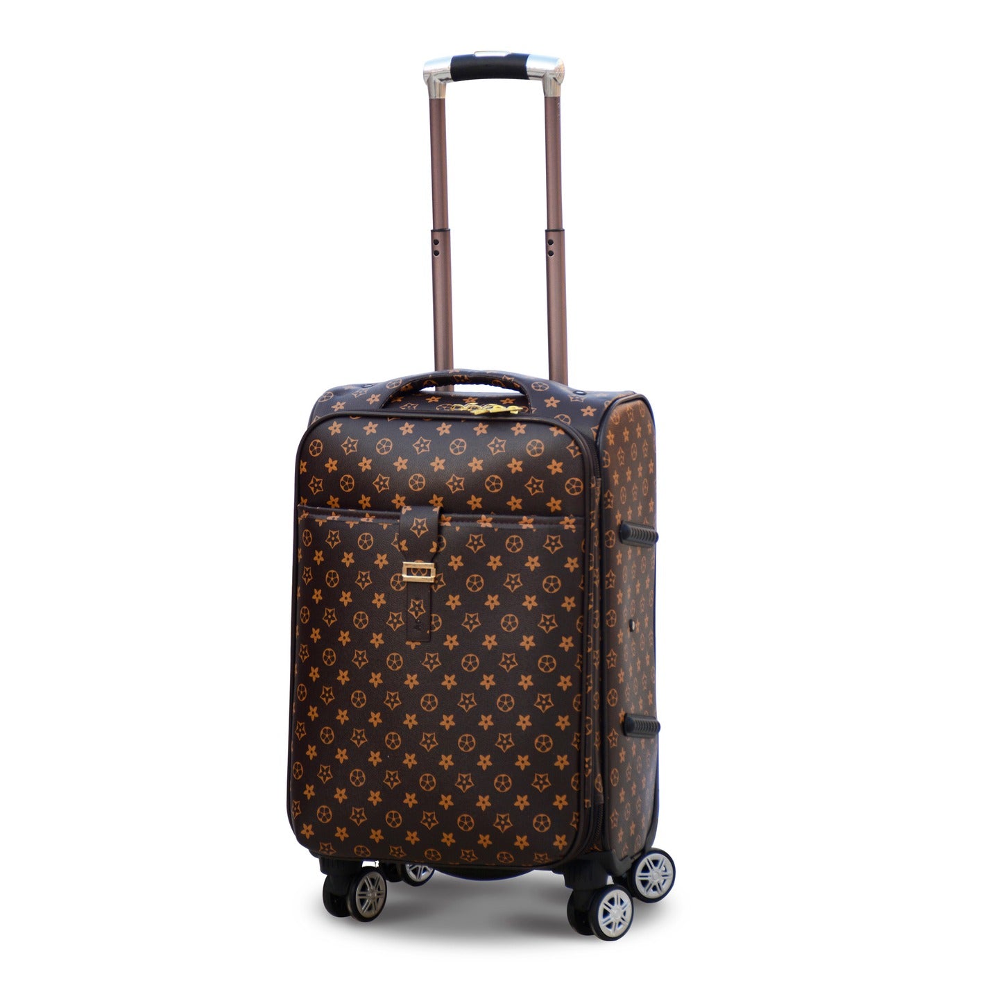 20" Brown Colour LVR PU Leather Luggage Lightweight Soft Material Carry On Trolley Bag with Spinner Wheel zaappy.com
