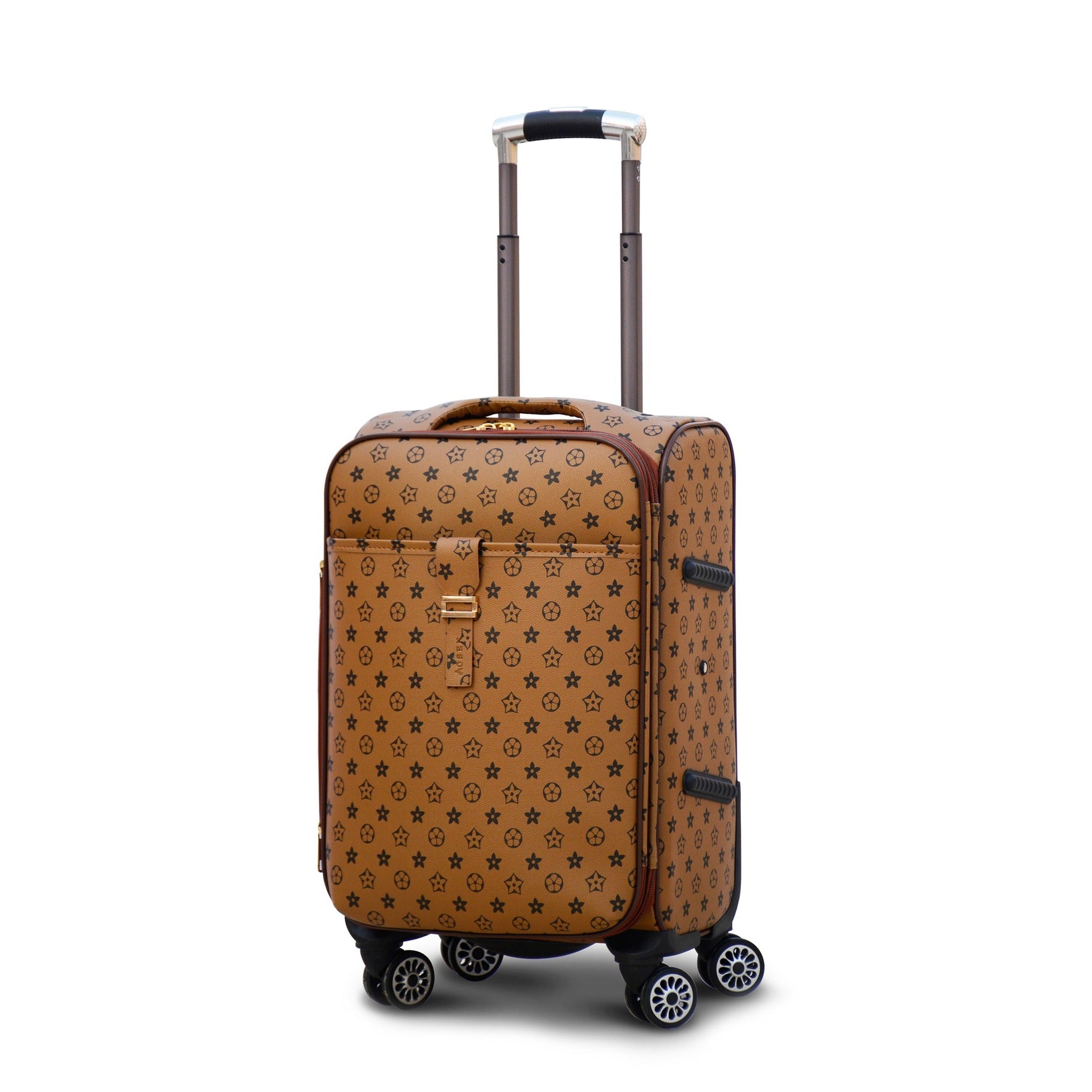 20" Light Brown Colour LVR PU Leather Luggage Lightweight Soft Material Carry On Trolley Bag with Spinner Wheel