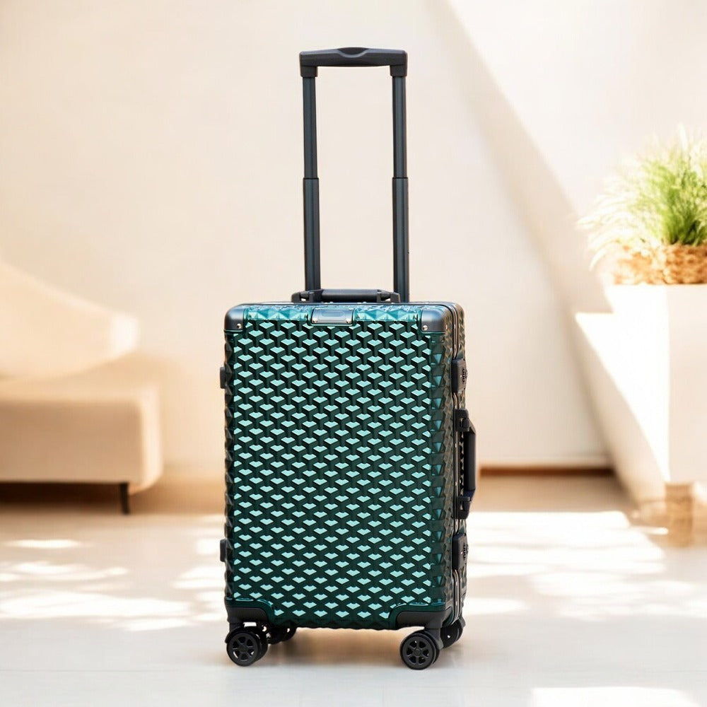 3 Piece Set 20" 24" 28 Inches Green Aluminium Framed 3D Diamond Hard Shell Without Zipper TSA Luggage