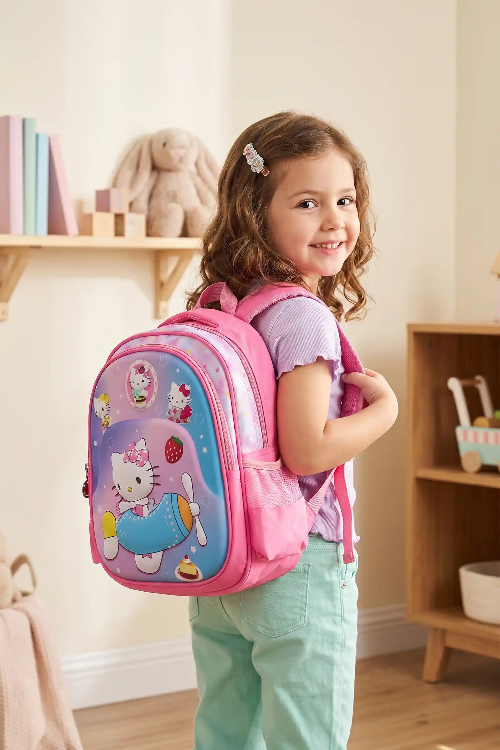 12 Inch Cute Cartoon Character Printed Lightweight School Bag, 4-7 Years With Adjustable Strap Buckle
