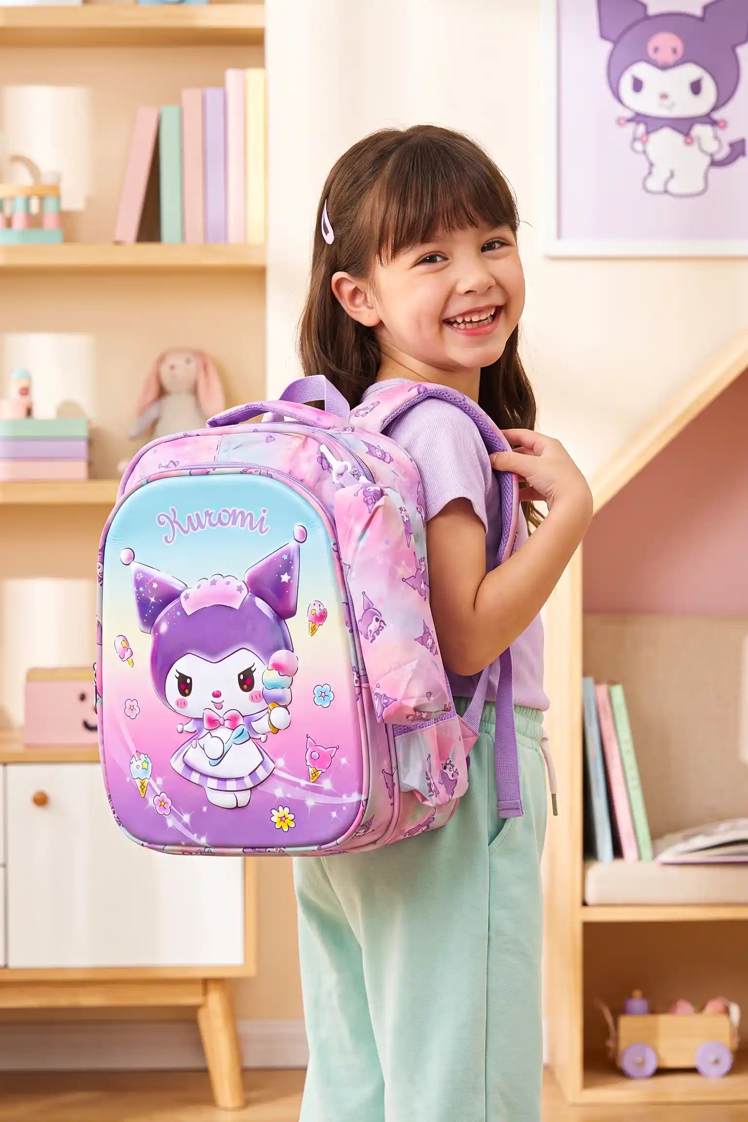 Cute Magic Printed Kids 14 Inch School Bag with Pencil Pouch, 4-12 Years With Adjustable Strap Buckle