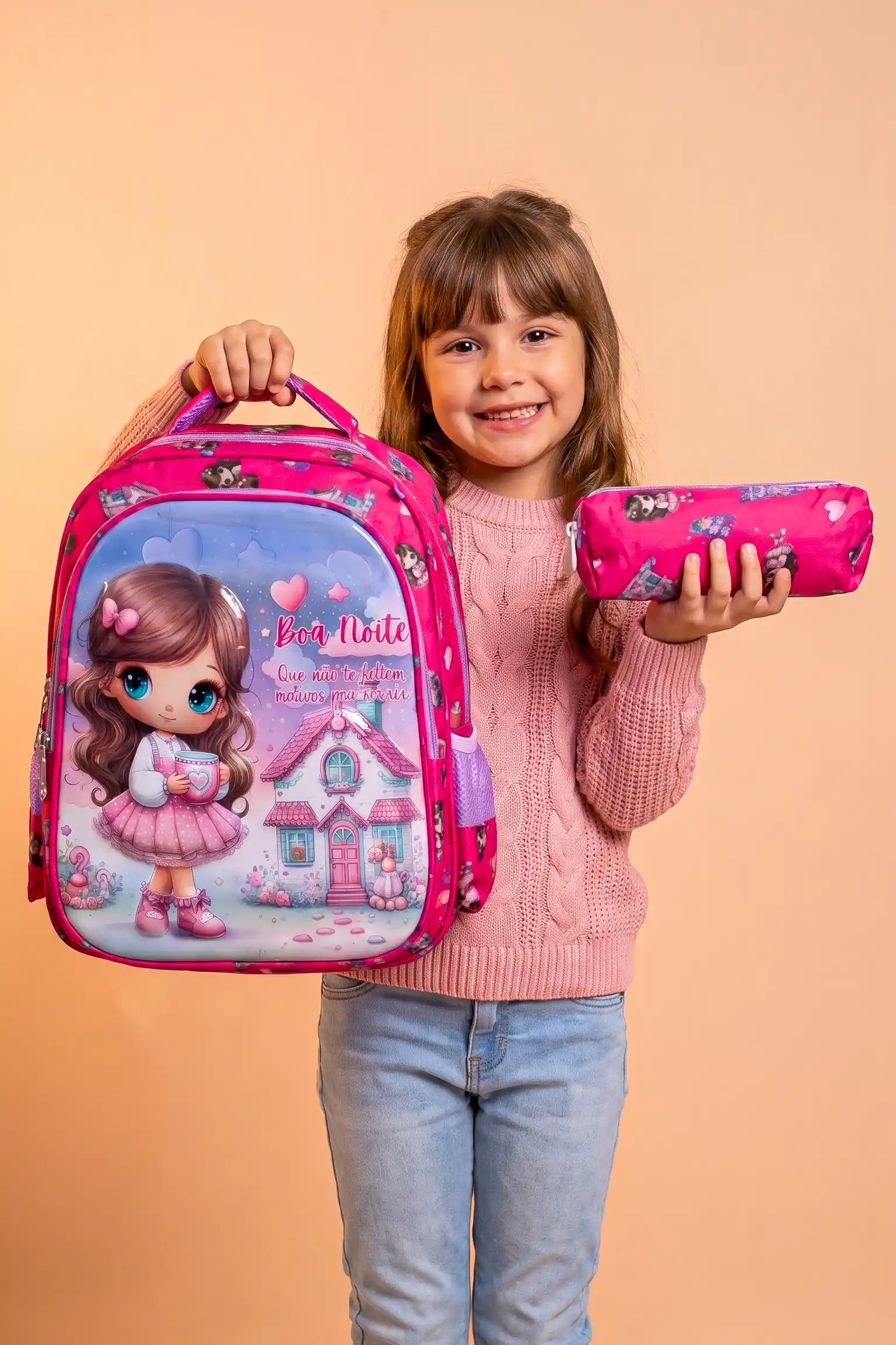 Pretty Heart Printed Kids 14 Inch School Bag with Pencil Pouch, 4-12 Years With Adjustable Strap Buckle