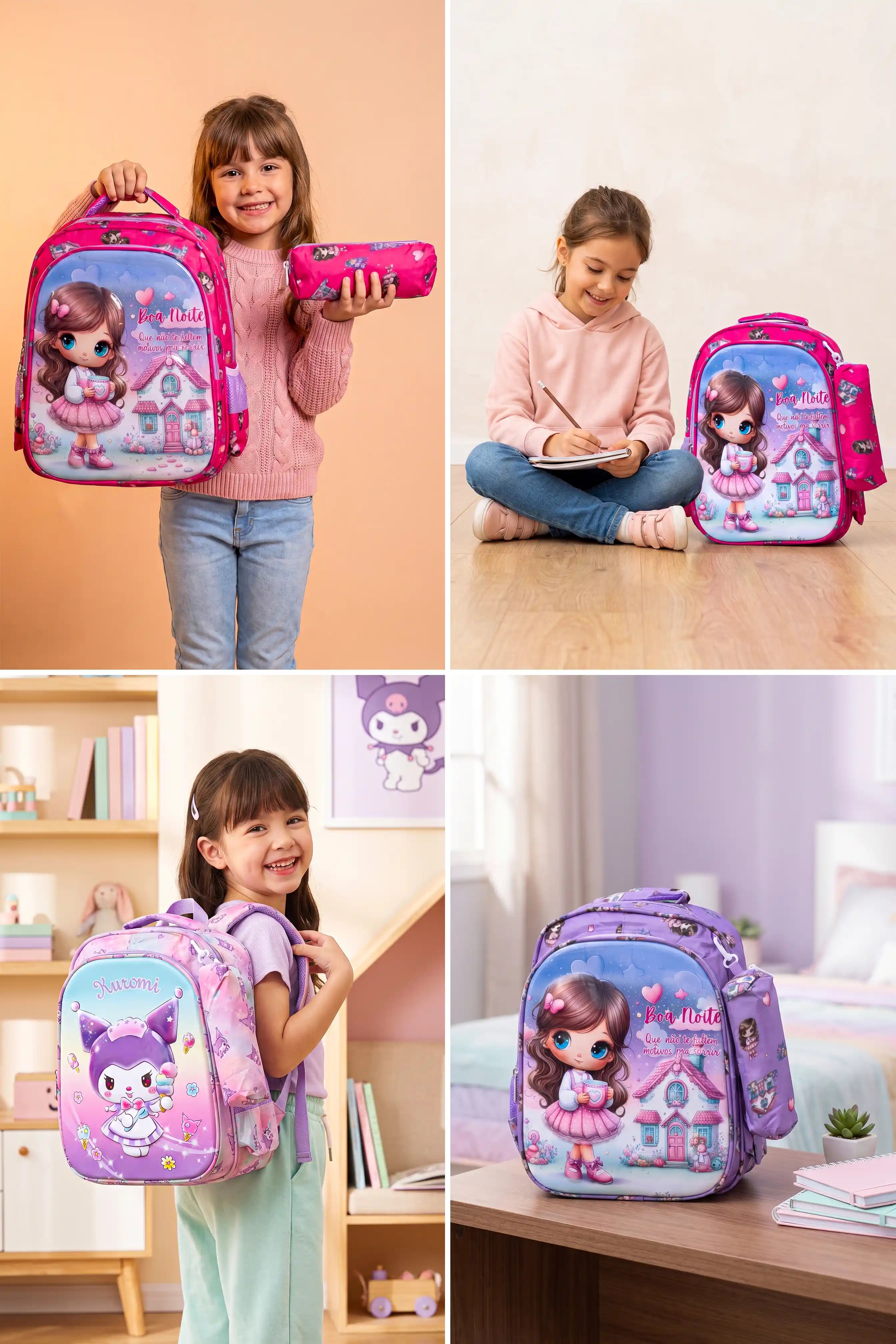 Cute Magic Printed Kids 14 Inch School Bag with Pencil Pouch, 4-12 Years With Adjustable Strap Buckle