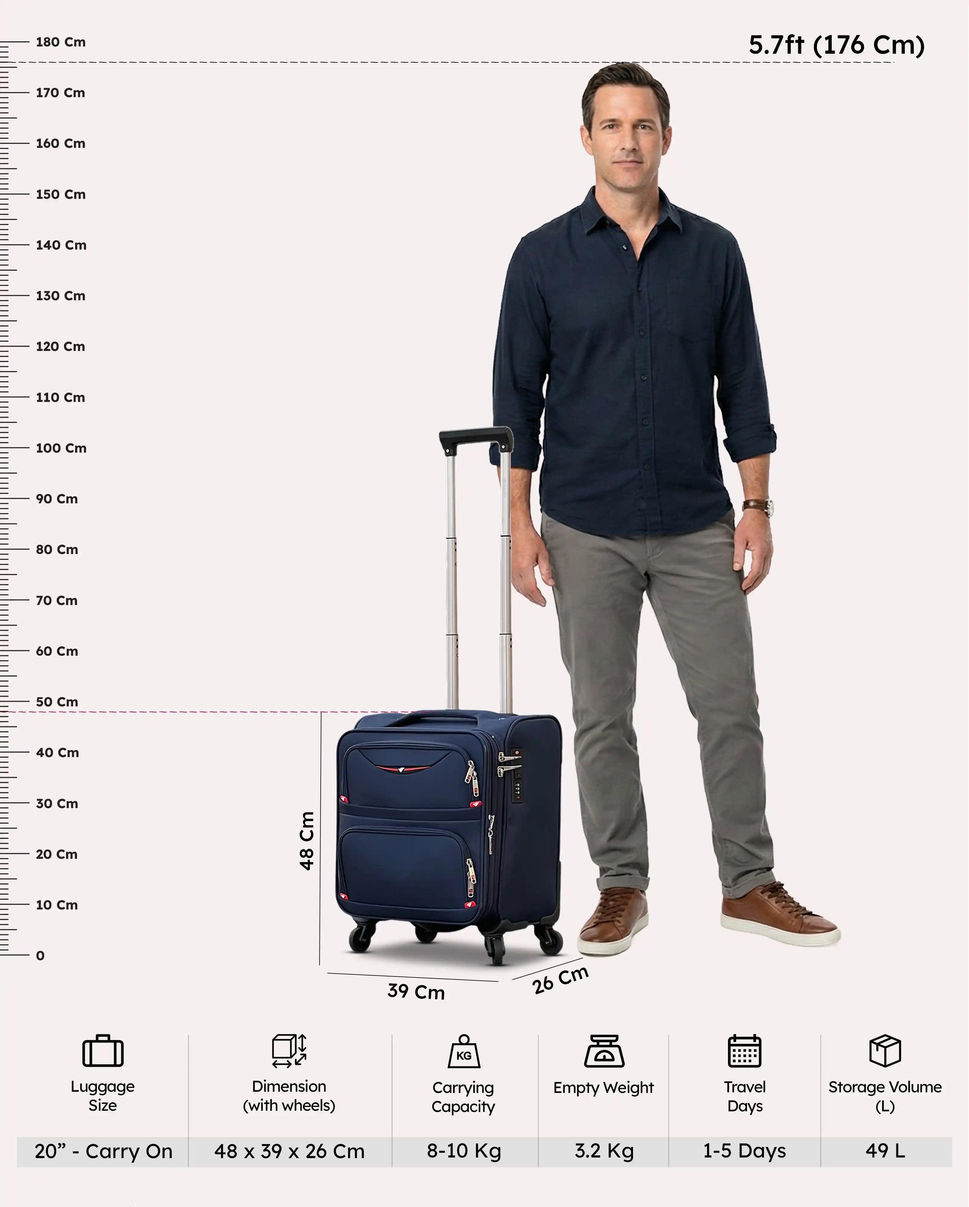 18 Inch Premium Nylon Cabin Luggage | Lightweight Softside Travel Suitcase