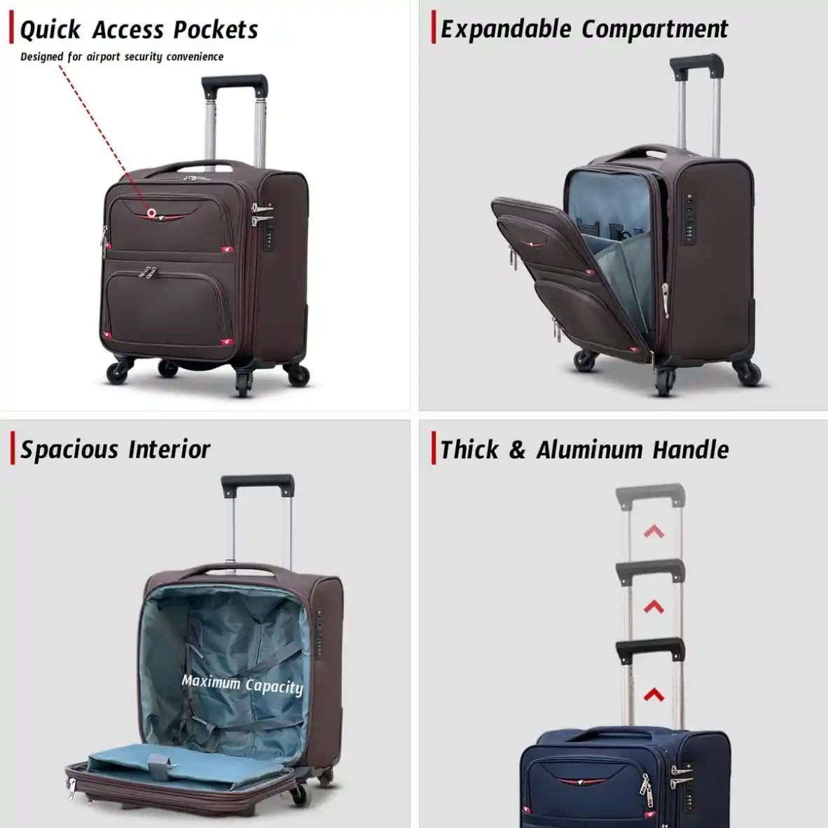 18 Inch Premium Nylon Cabin Luggage | Lightweight Softside Travel Suitcase