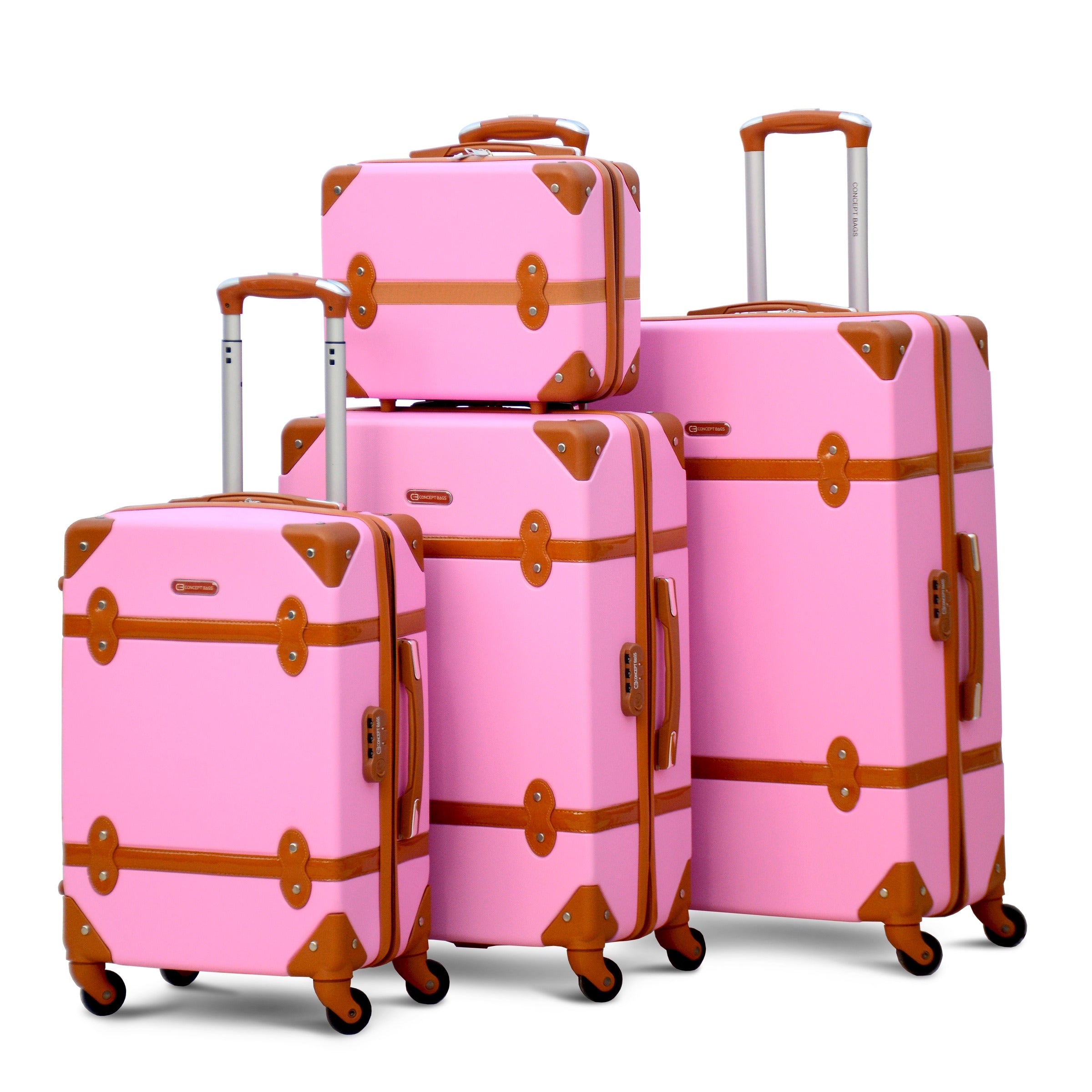 Corner Guard Lightweight ABS Luggage | 4 Pcs Full Set 7” 20” 24” 28 Inches | Pink  Hard Case Trolley Bag