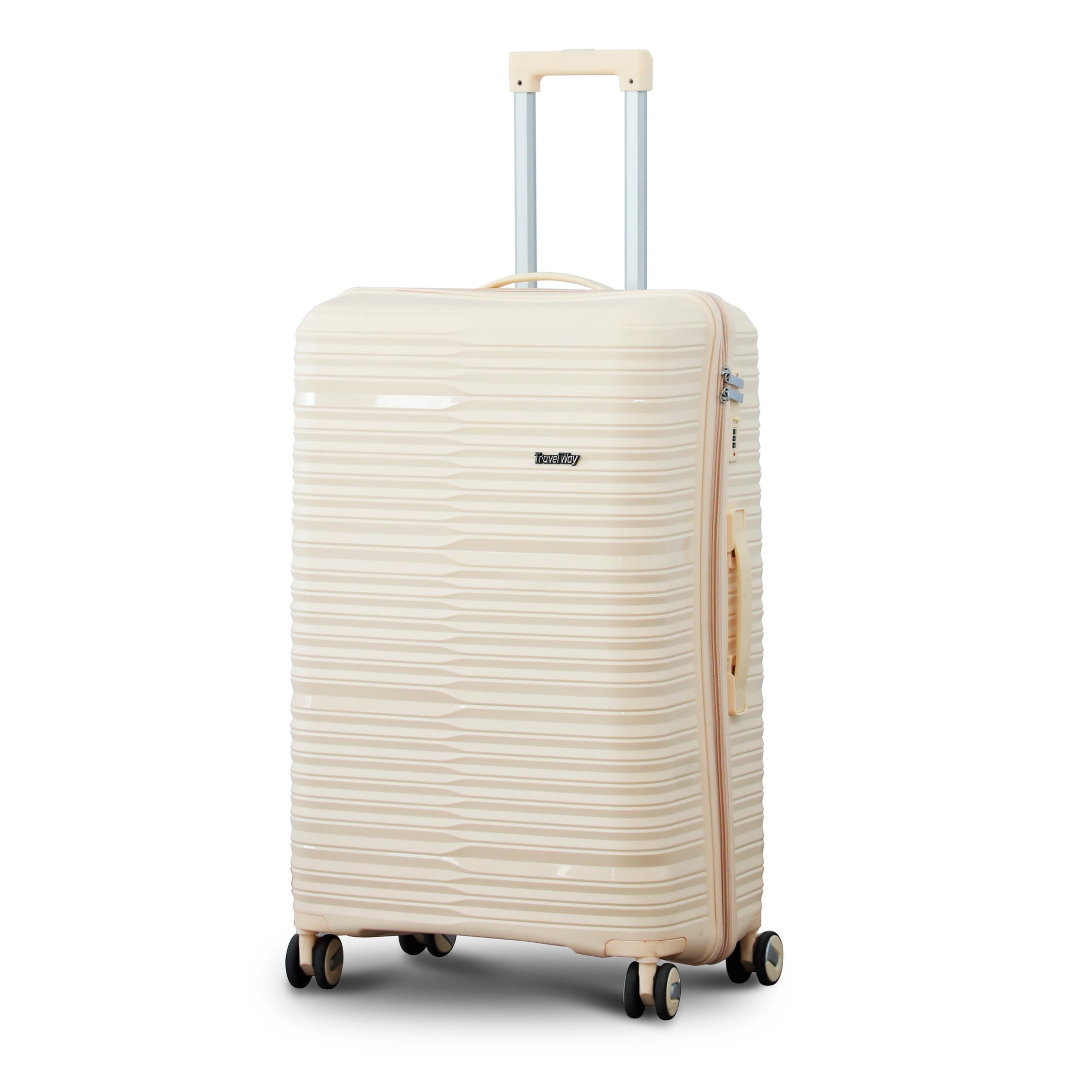 3 Piece Set 20" 24" 28 Inches Beige Travel Way PP Unbreakable Luggage Bag With Double Spinner Wheel