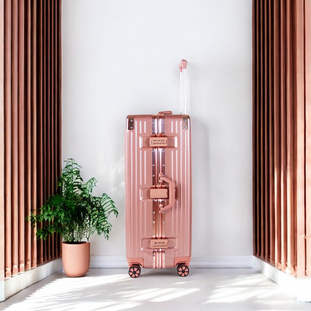 20" Rose Gold Aluminium Framed Hard Shell Without Zipper Carry On Luggage with Spinner Wheel20" Rose Gold Aluminium Framed Hard Shell Without Zipper Carry On Luggage with Spinner Wheel