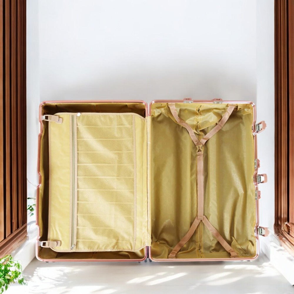 20 Inch Rose Gold Aluminium Framed Hard Shell Without Zipper Carry On Luggage with Spinner Wheel