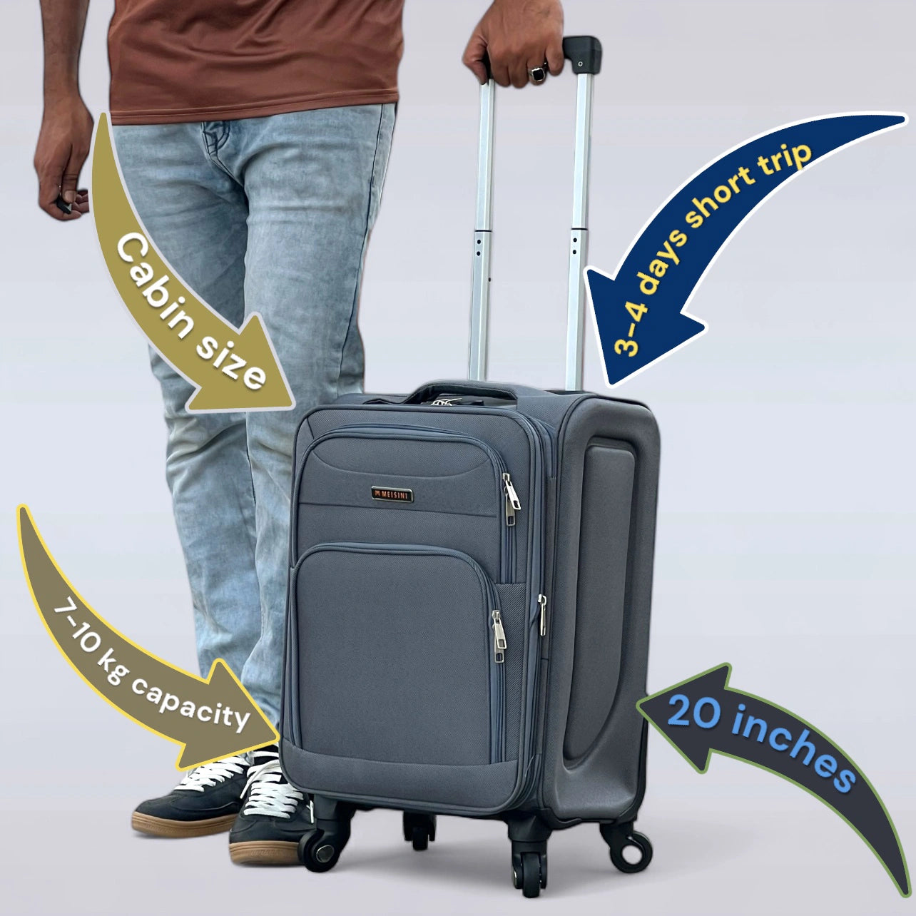 20" LP 4 Wheel Lightweight Soft Material Carry On Luggage Bag with Spinner Wheels