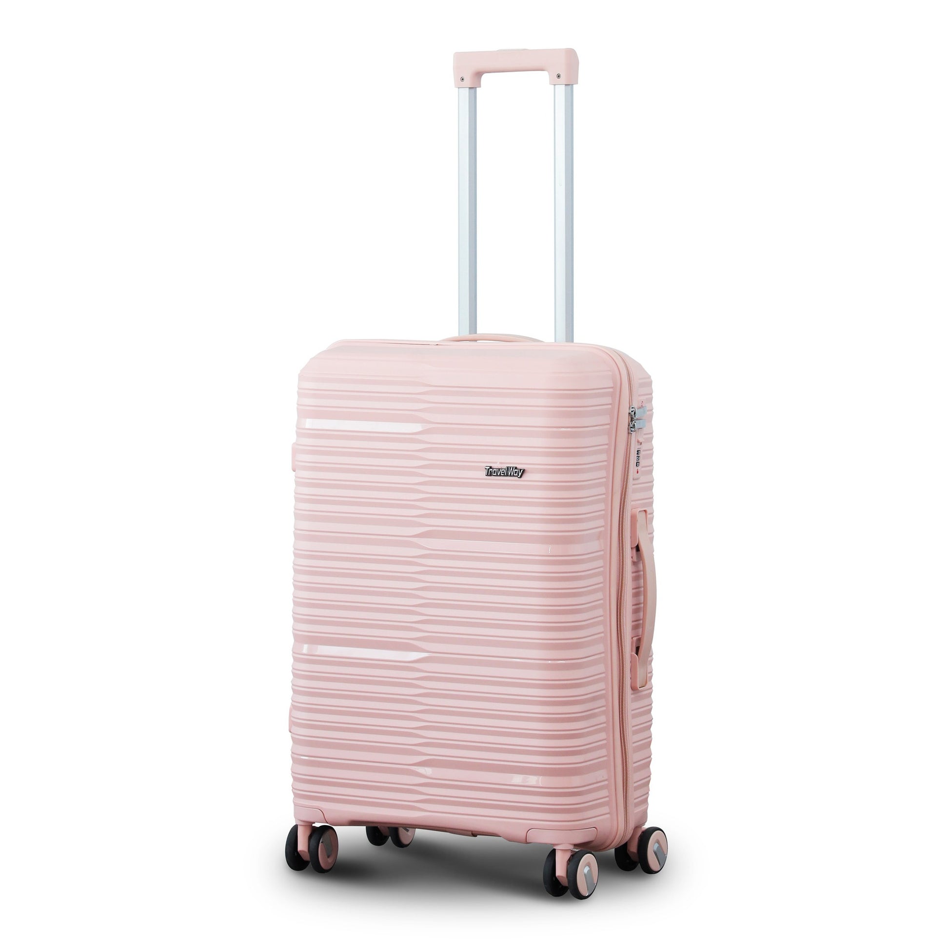 Pink Colour Travel Way PP Unbreakable Luggage Bag with Double Spinner Wheel Zaappy