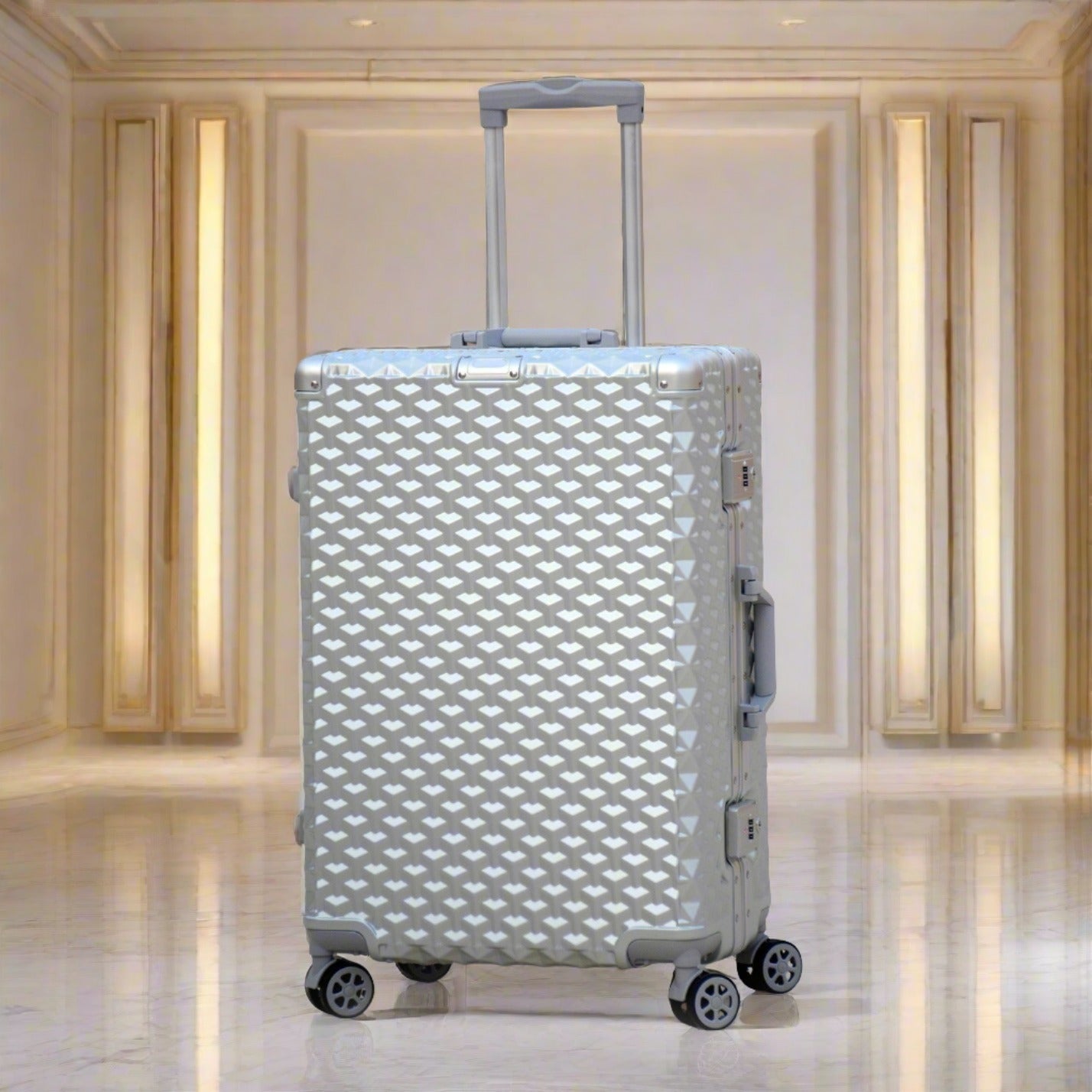 3 Piece Set 20" 24" 28 Inches Silver Colour Aluminium Framed 3D Diamond ABS Hard Shell Without Zipper Luggage Zaappy.com