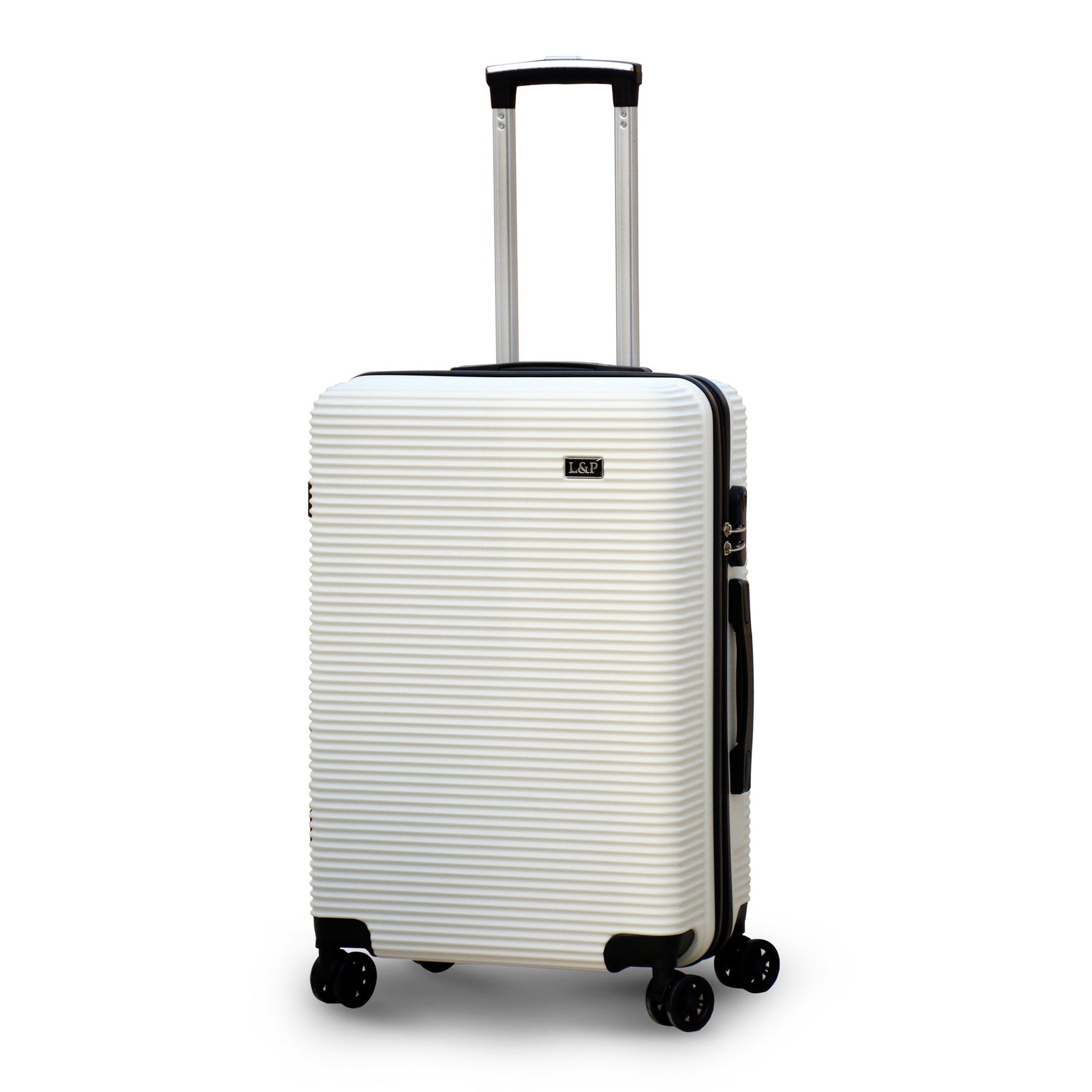 24" White Colour JIAN ABS Line Luggage Lightweight Hard Case Trolley Bag With Spinner Wheel Zaappy.com