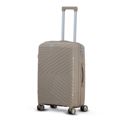 3 Piece Set 20, 24 and 28 Inches Beige Crossline PP Unbreakable Luggage Bag With Double Spinner Wheel