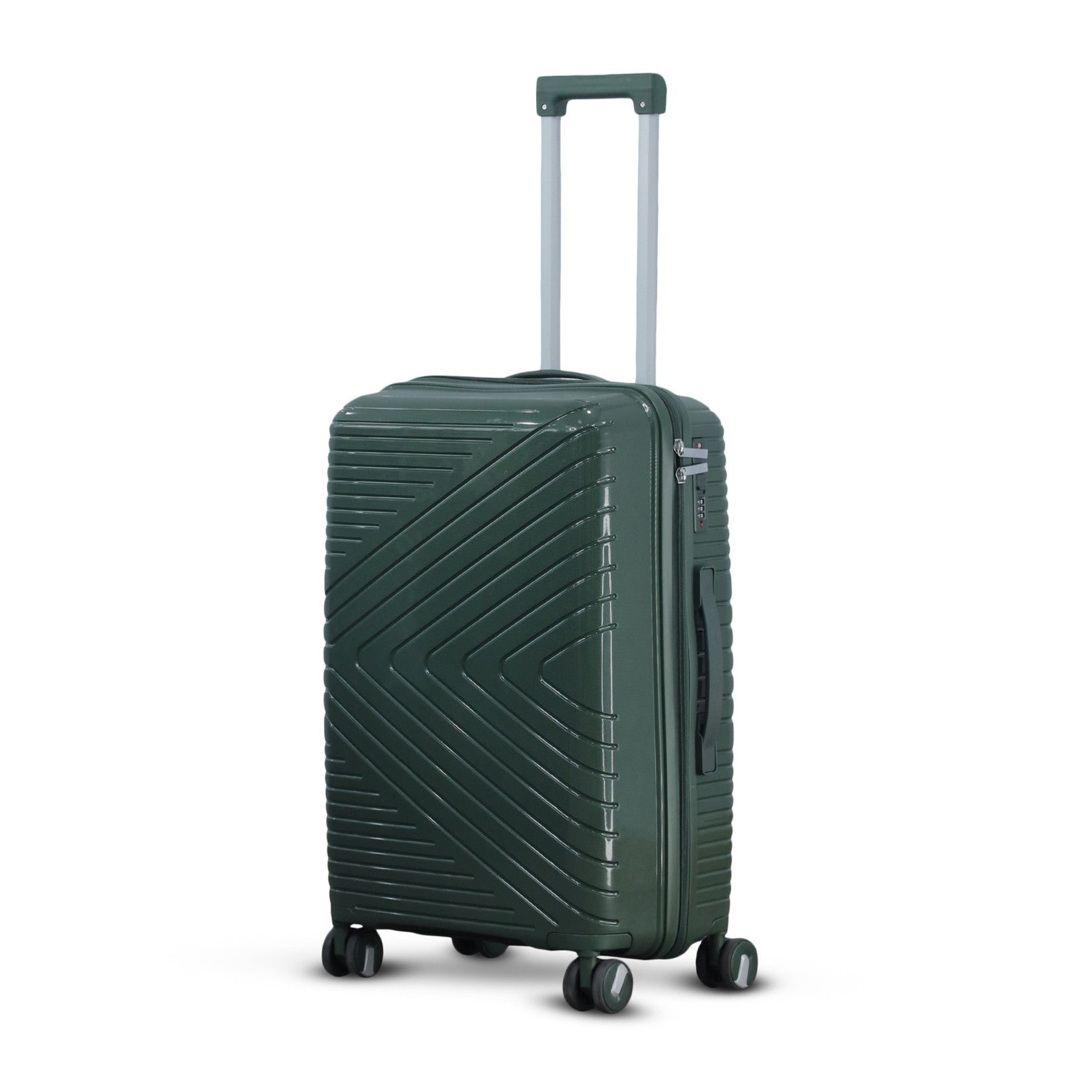 3 Piece Set 20" 24" 28 Inches Dark Green Crossline PP Unbreakable Luggage Bag With Double Spinner Wheel