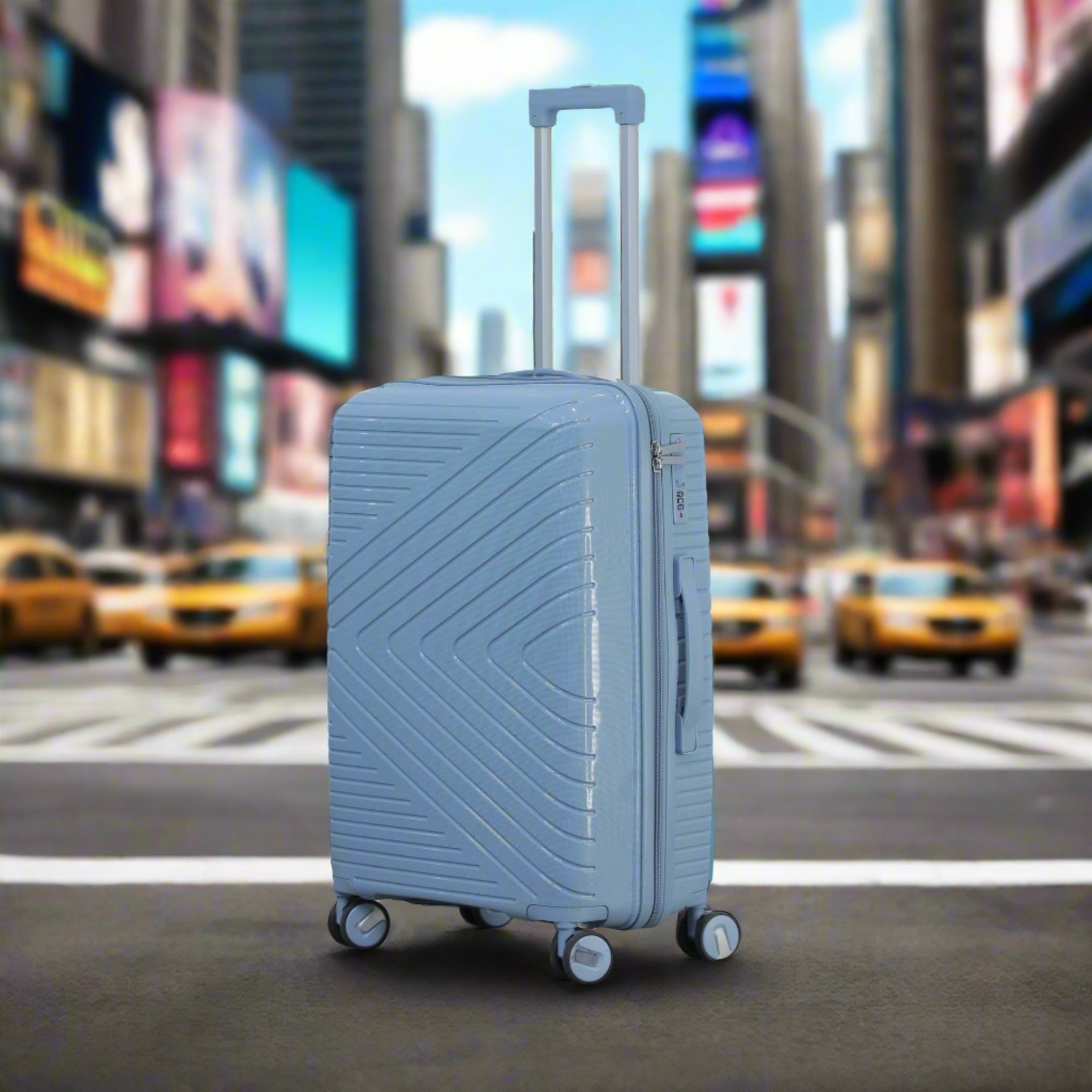 Light Blue Colour Crossline PP Unbreakable Luggage Bag with Double Spinner Wheel Zaappy