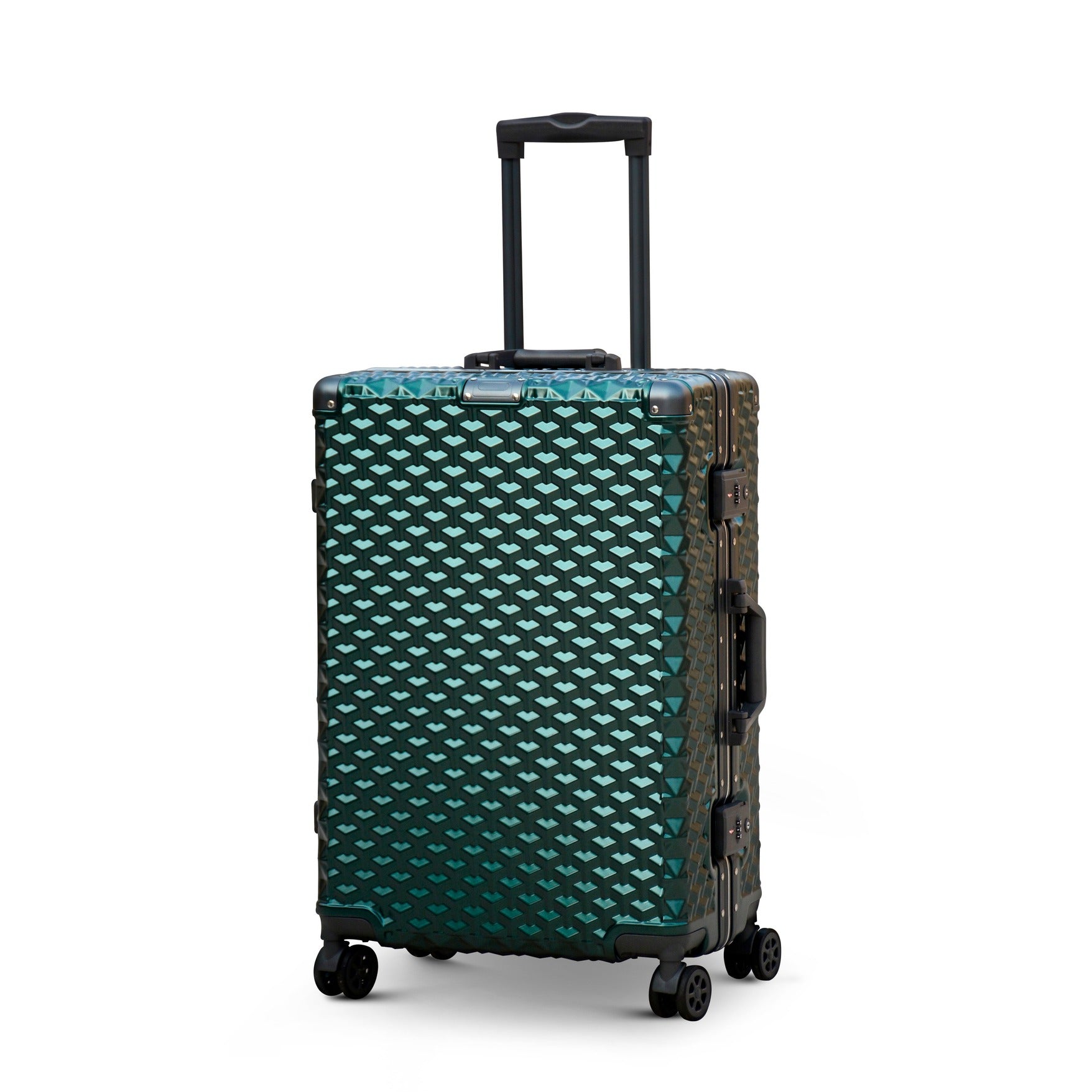 3 Piece Set 20" 24" 28 Inches Green Aluminium Framed 3D Diamond Hard Shell Without Zipper TSA Luggage