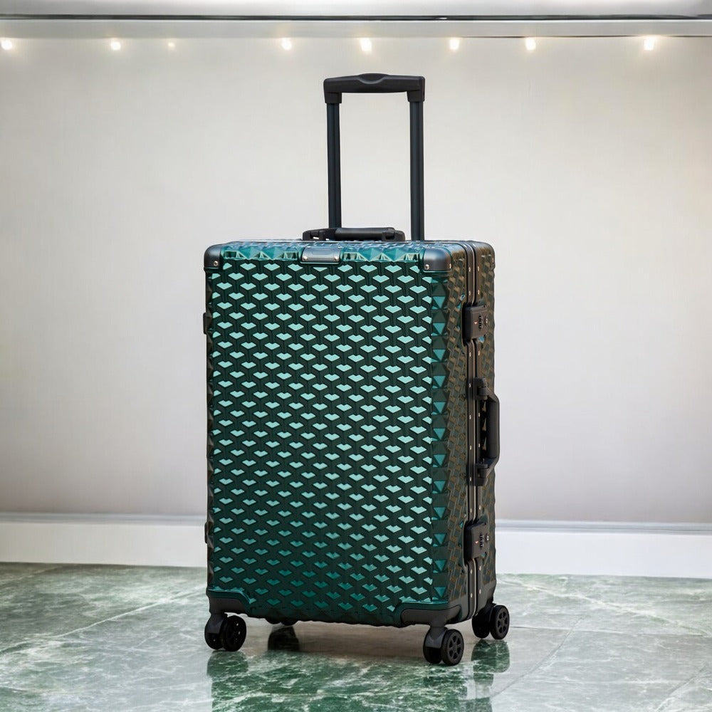 3 Piece Set 20" 24" 28 Inches Green Aluminium Framed 3D Diamond Hard Shell Without Zipper TSA Luggage